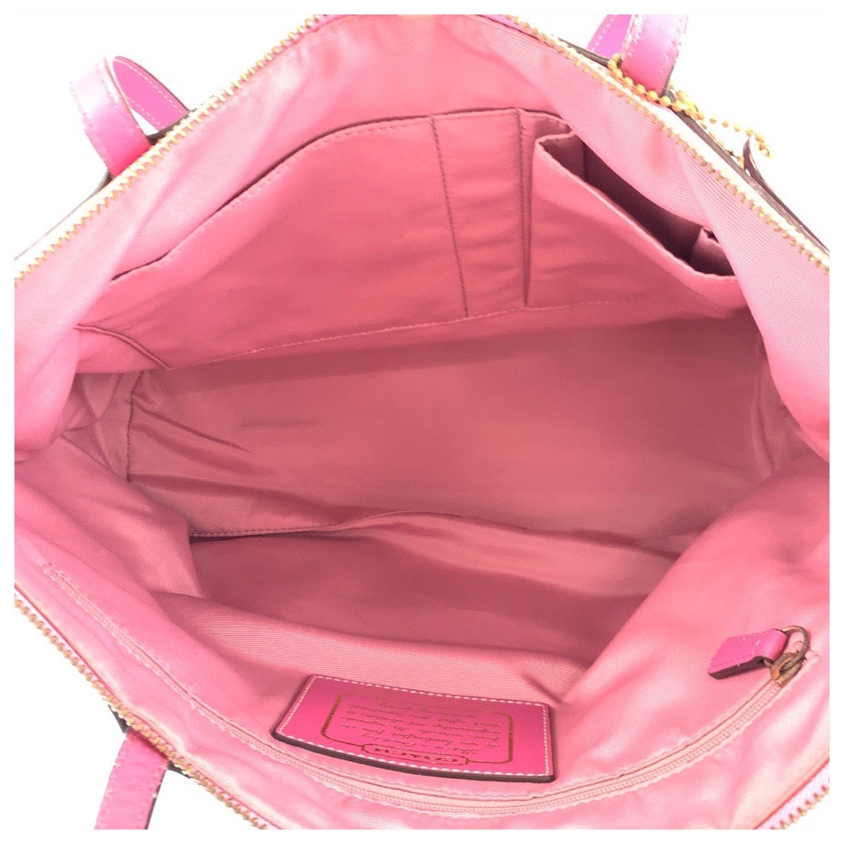 12583
COACH コーチ シグネチャー ブラウン ピンク キャンバス 11691 トートバッグ ハンドバッグ  レディース