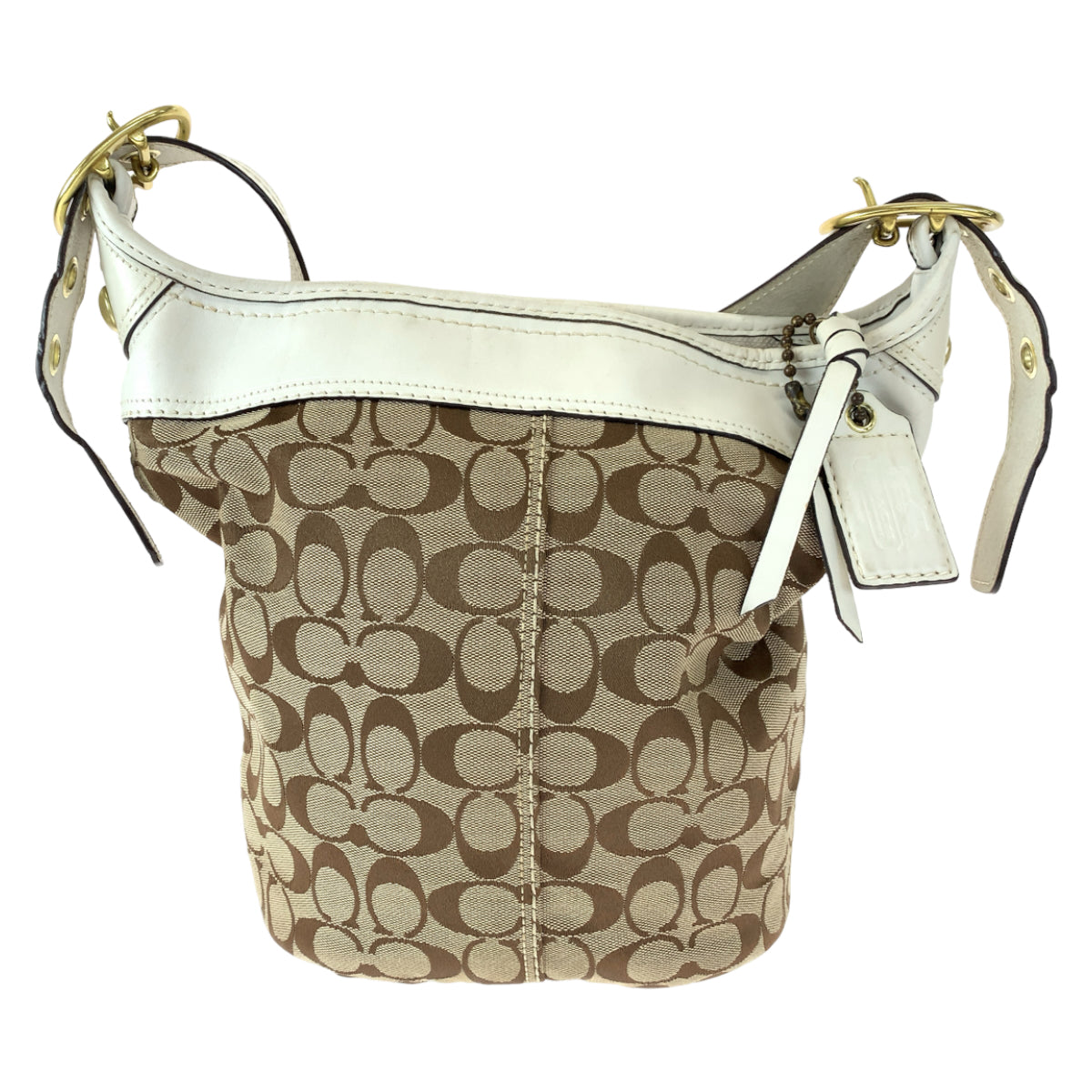 12582
 
COACH Signature Duffle Beige White Canvas/Leather 11437 Hobo Shoulder Bag Crossbody Bag for Women