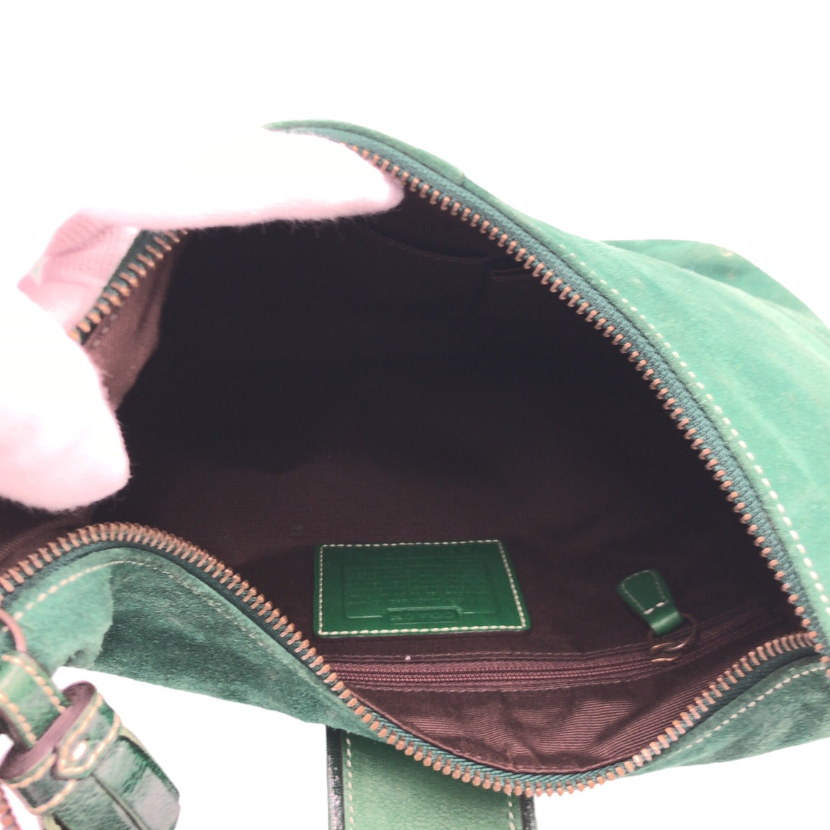 COACH コーチ グリーン 緑 ゴールド金具 スウェード 7472 ハンドバッグ ワンショルダーバッグ 肩掛け  レディース