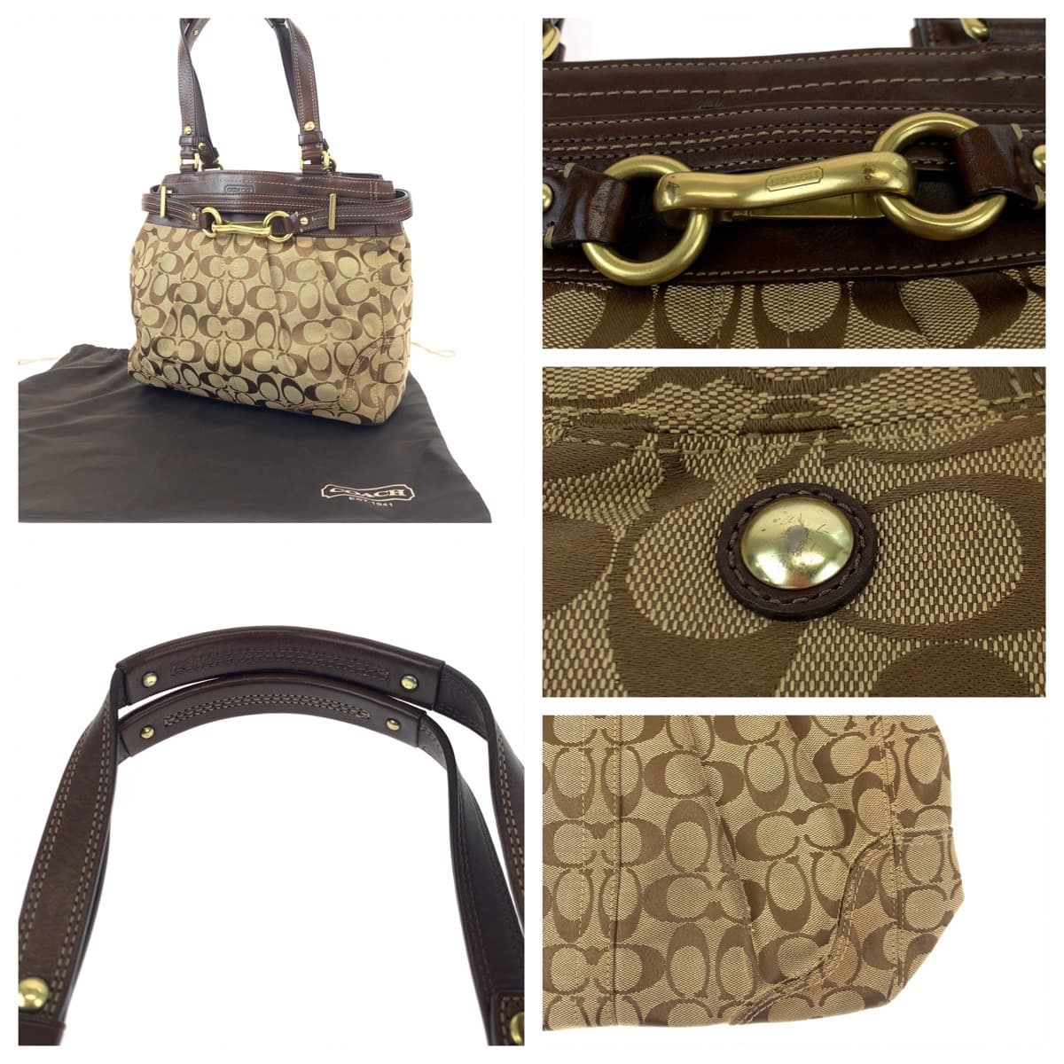 12576
COACH コーチ シグネチャー ベージュ ブラウン ゴールド金具 キャンバス / レザー 12467 トートバッグ ハンドバッグ  レディース