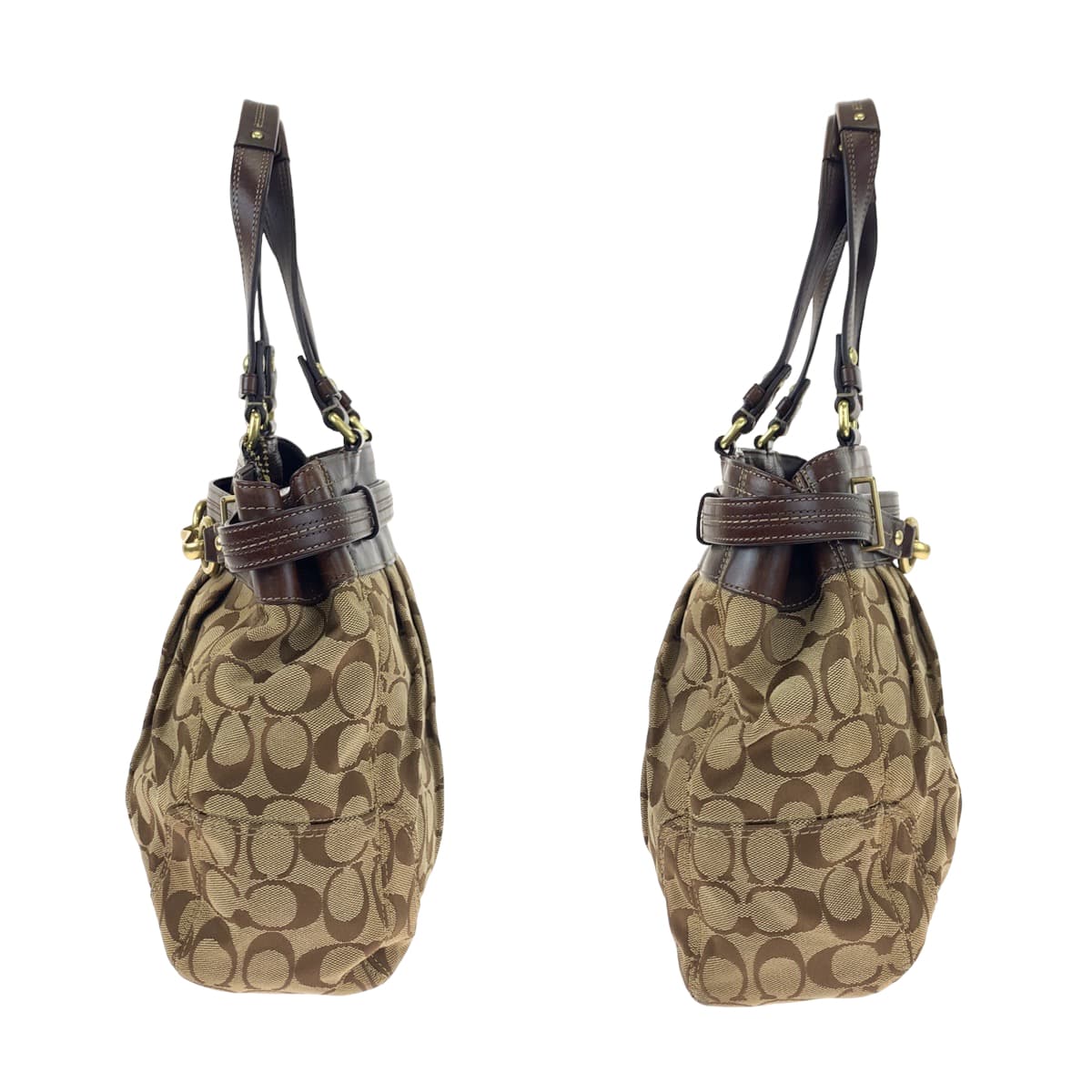 12576
COACH コーチ シグネチャー ベージュ ブラウン ゴールド金具 キャンバス / レザー 12467 トートバッグ ハンドバッグ  レディース