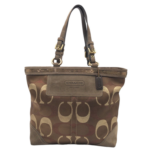 12575
COACH コーチ シグネチャー ブラウン ゴールド金具 キャンバス 10445 トートバッグ ハンドバッグ  レディース
