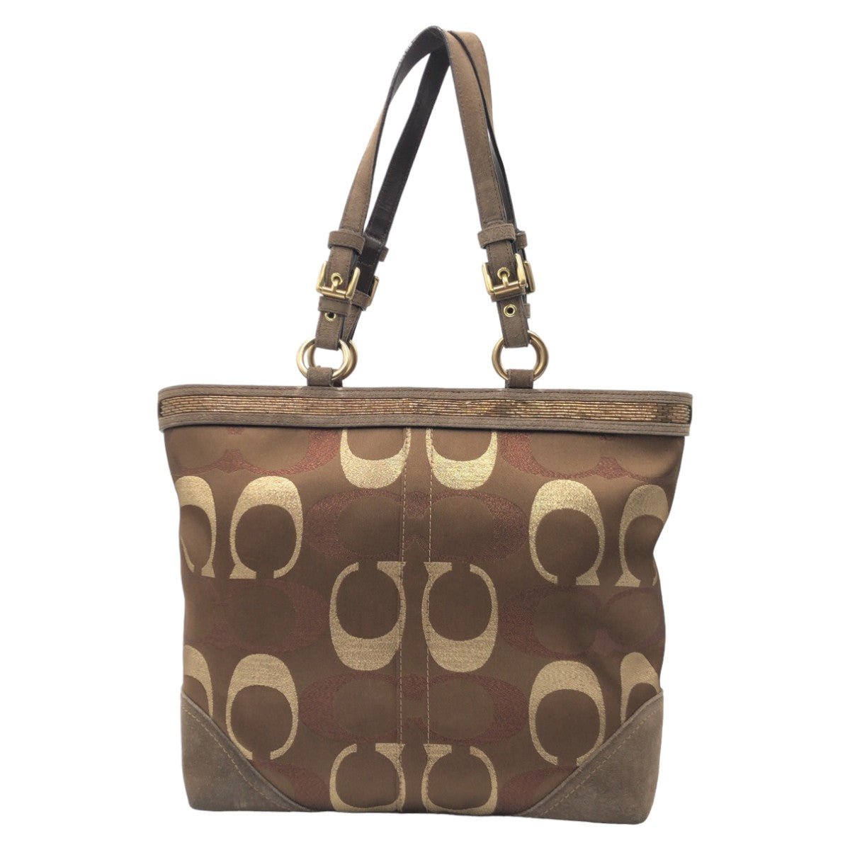 12575
COACH コーチ シグネチャー ブラウン ゴールド金具 キャンバス 10445 トートバッグ ハンドバッグ  レディース