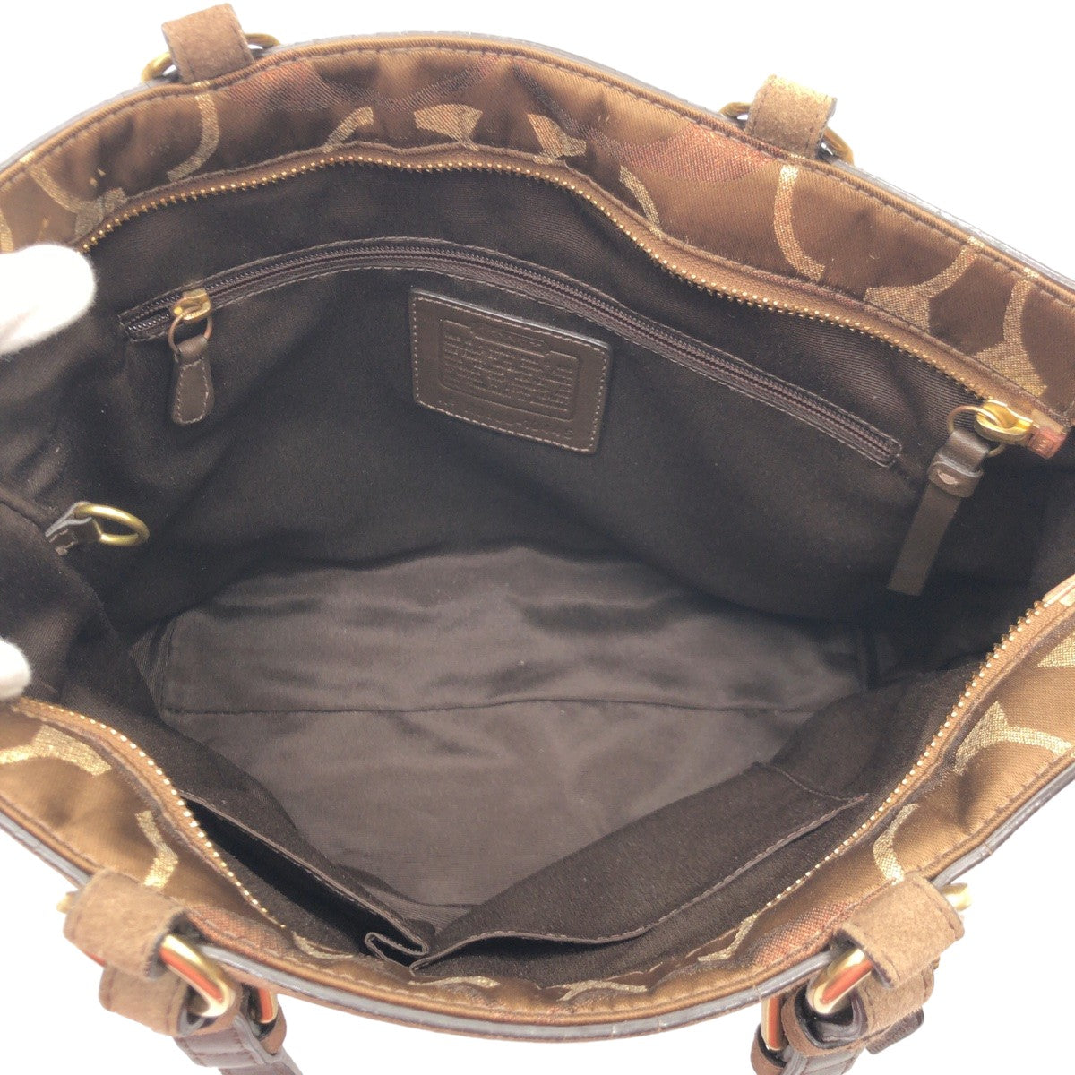 12575
COACH コーチ シグネチャー ブラウン ゴールド金具 キャンバス 10445 トートバッグ ハンドバッグ  レディース