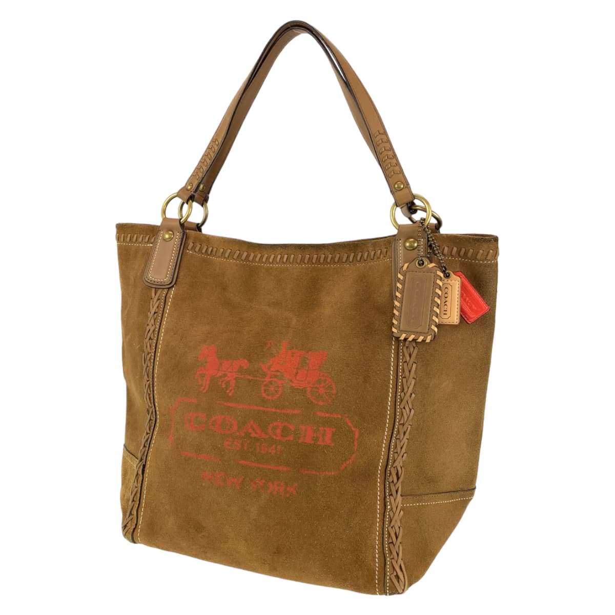 COACH コーチ ブラウン 茶 ゴールド金具 スウェード 肩掛け トートバッグ  レディース