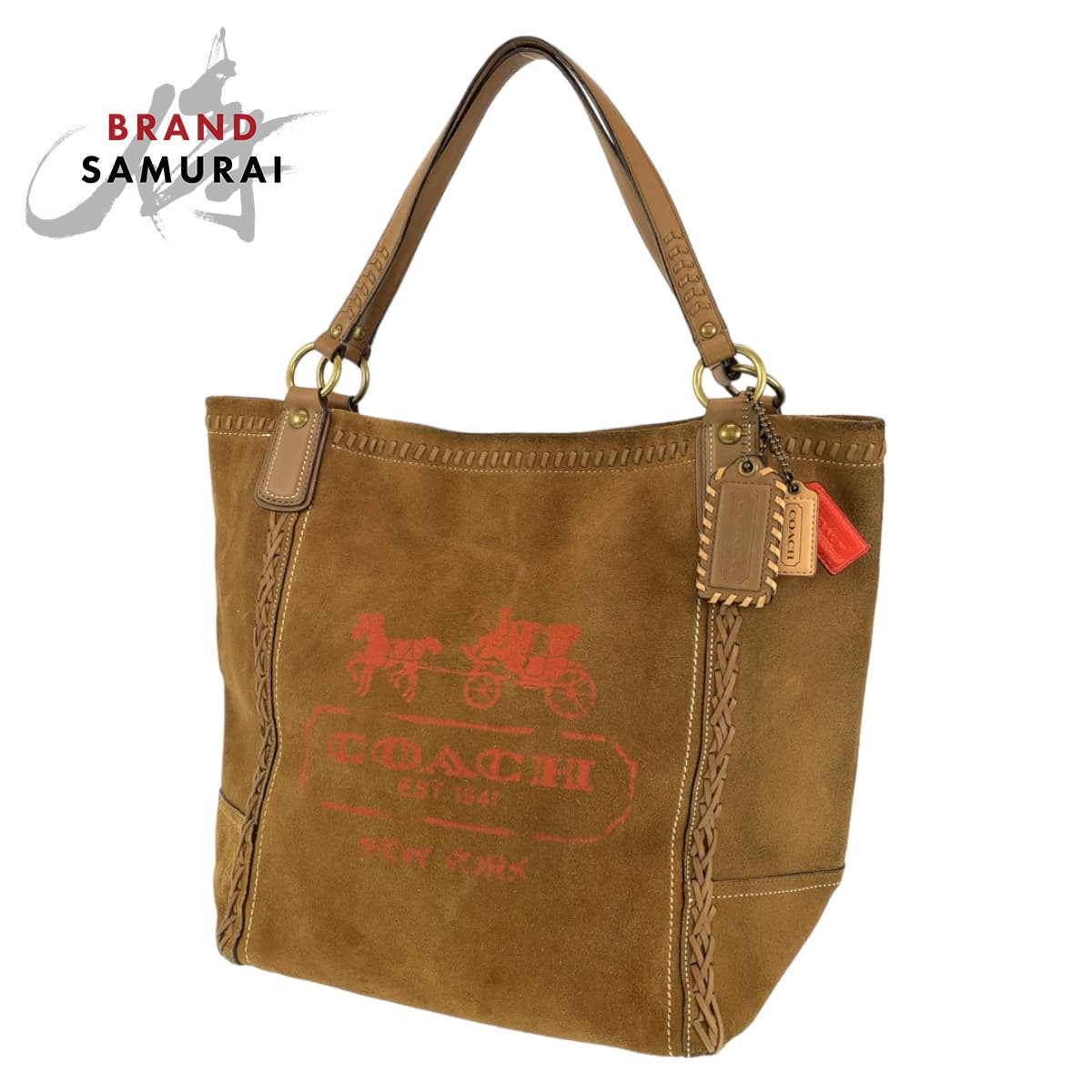 COACH コーチ ブラウン 茶 ゴールド金具 スウェード 肩掛け トートバッグ  レディース