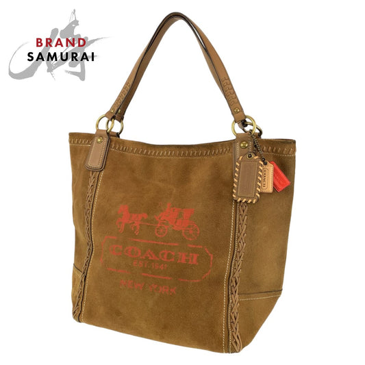 COACH コーチ ブラウン 茶 ゴールド金具 スウェード 肩掛け トートバッグ  レディース