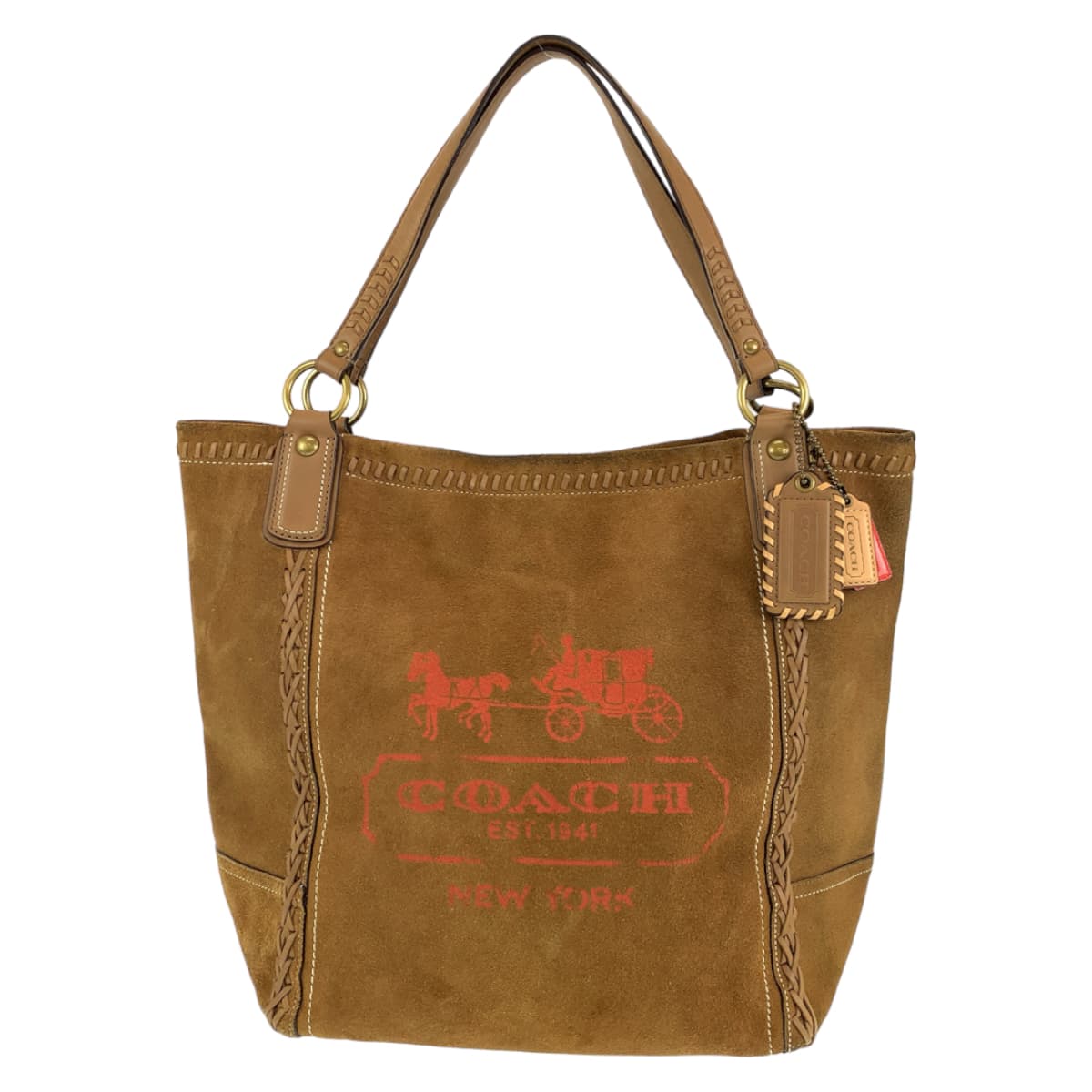COACH コーチ ブラウン 茶 ゴールド金具 スウェード 肩掛け トートバッグ  レディース