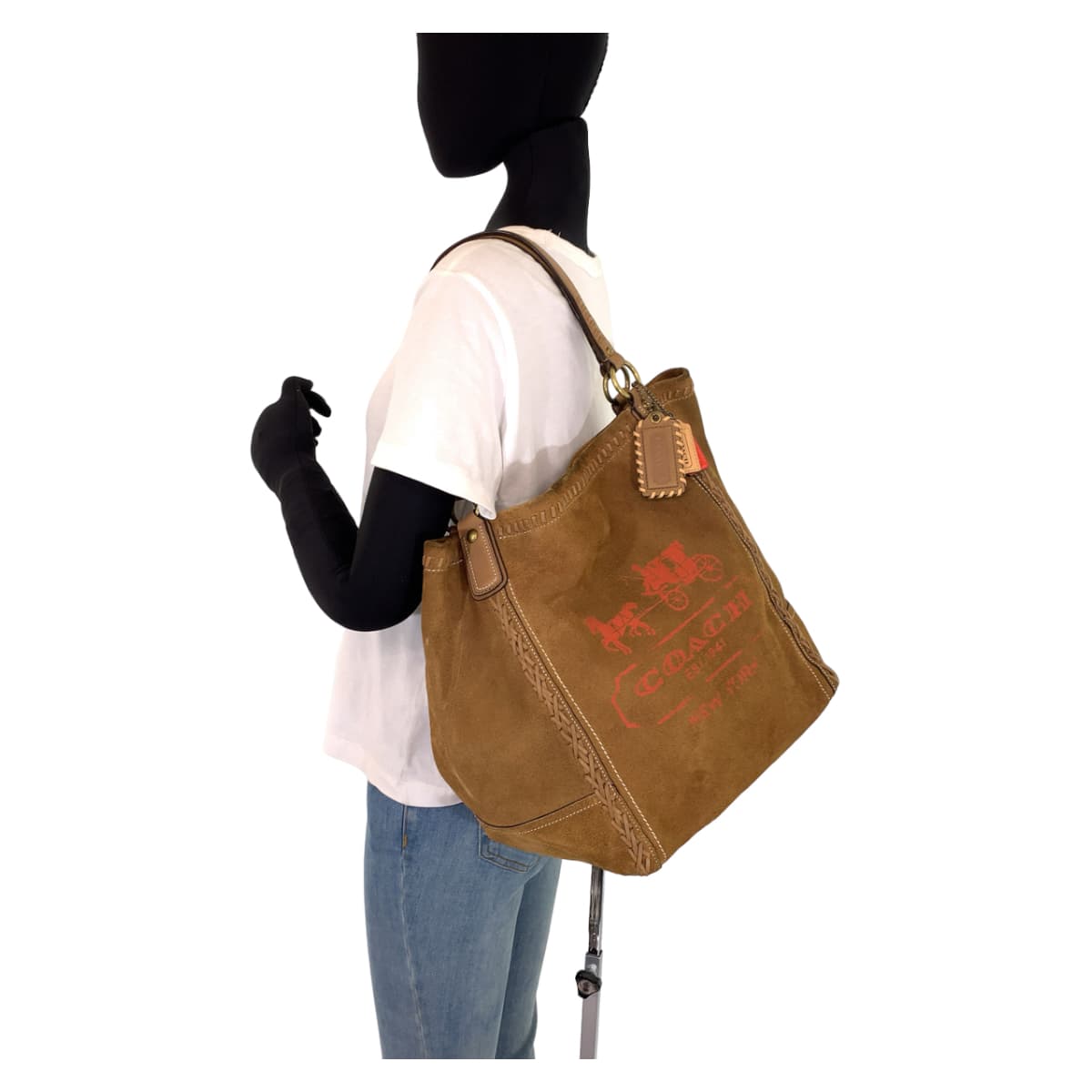 COACH コーチ ブラウン 茶 ゴールド金具 スウェード 肩掛け トートバッグ  レディース