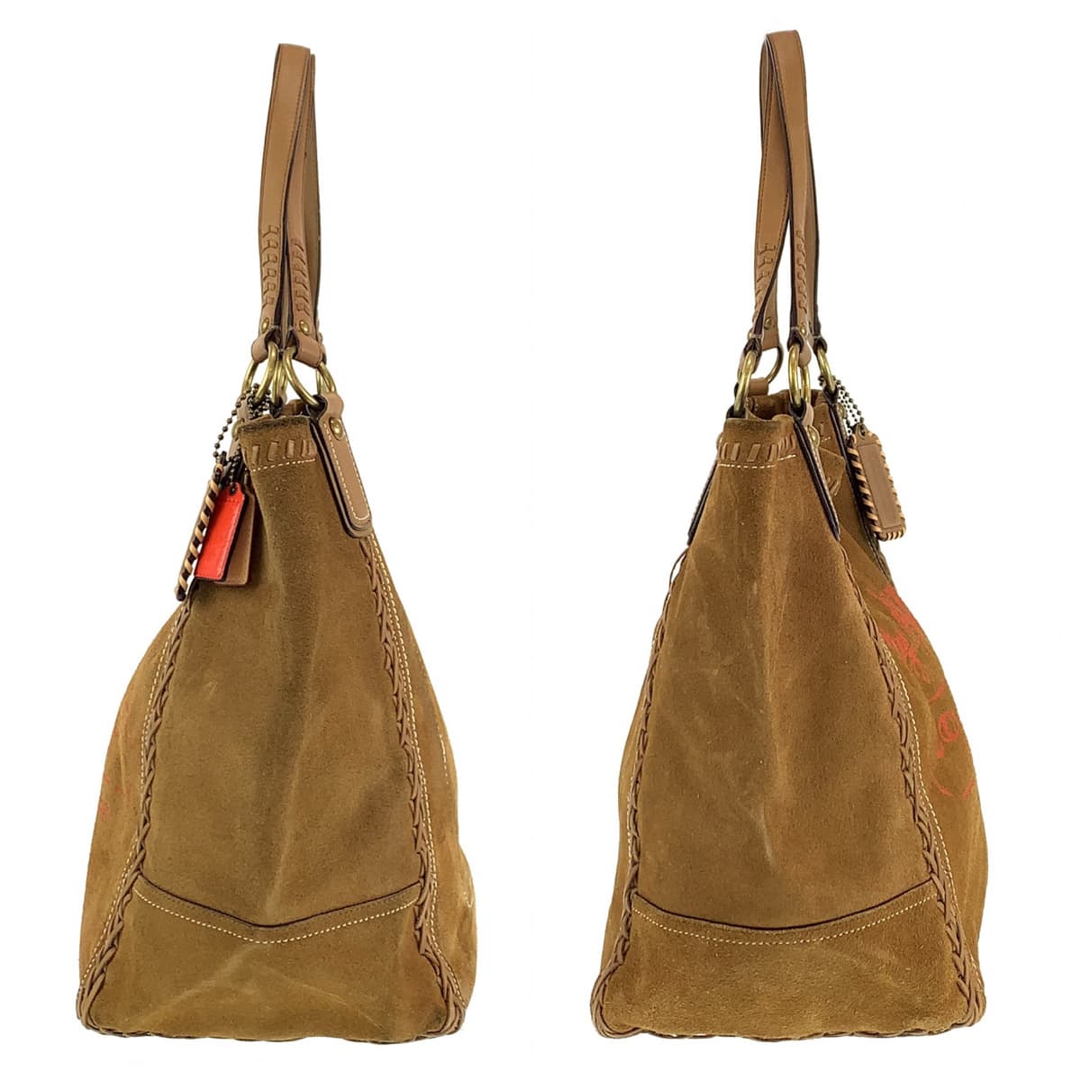 COACH コーチ ブラウン 茶 ゴールド金具 スウェード 肩掛け トートバッグ  レディース