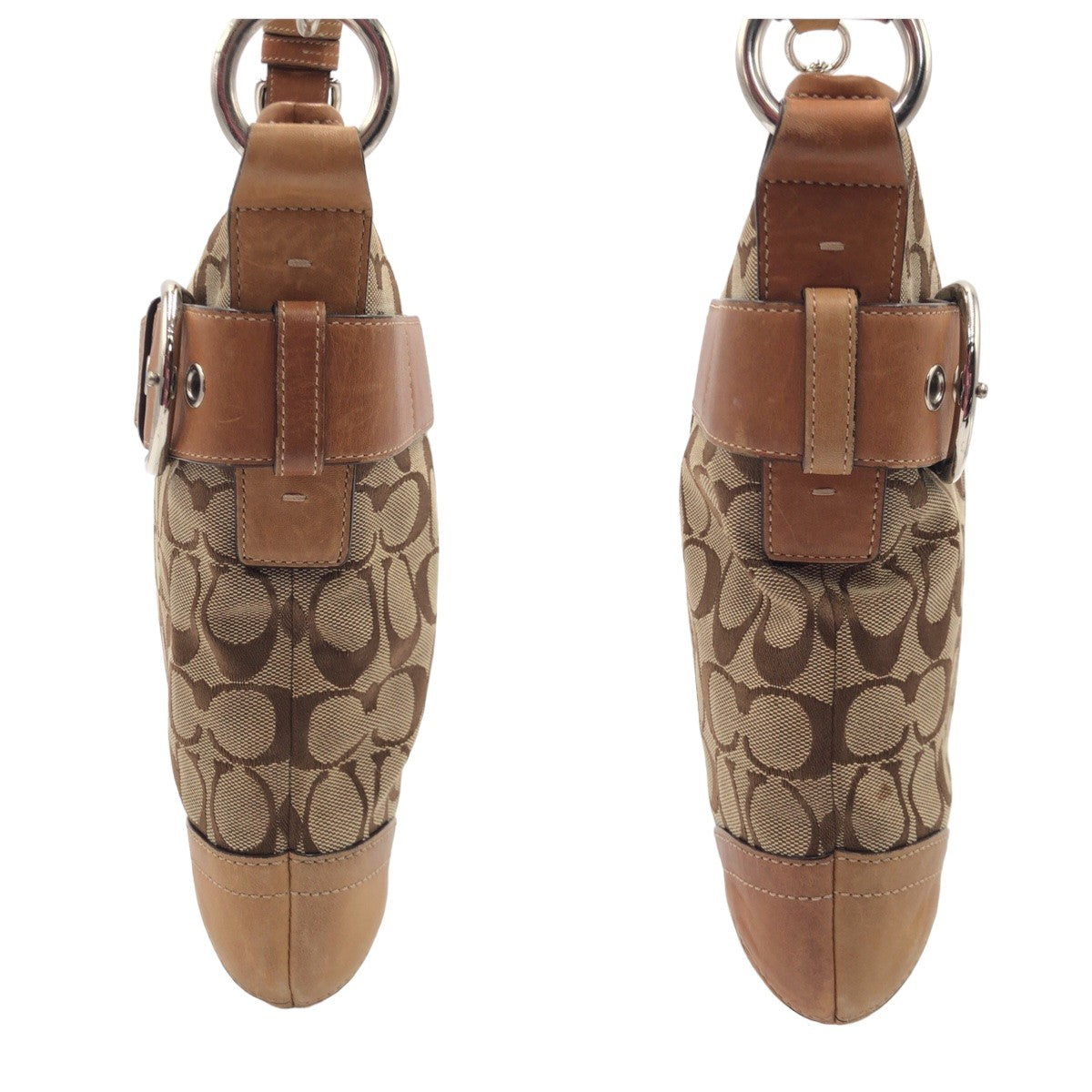 12574
 COACH Signature Brown Silver Hardware Canvas F03574 Shoulder Bag Pochette Crossbody Bag for Women