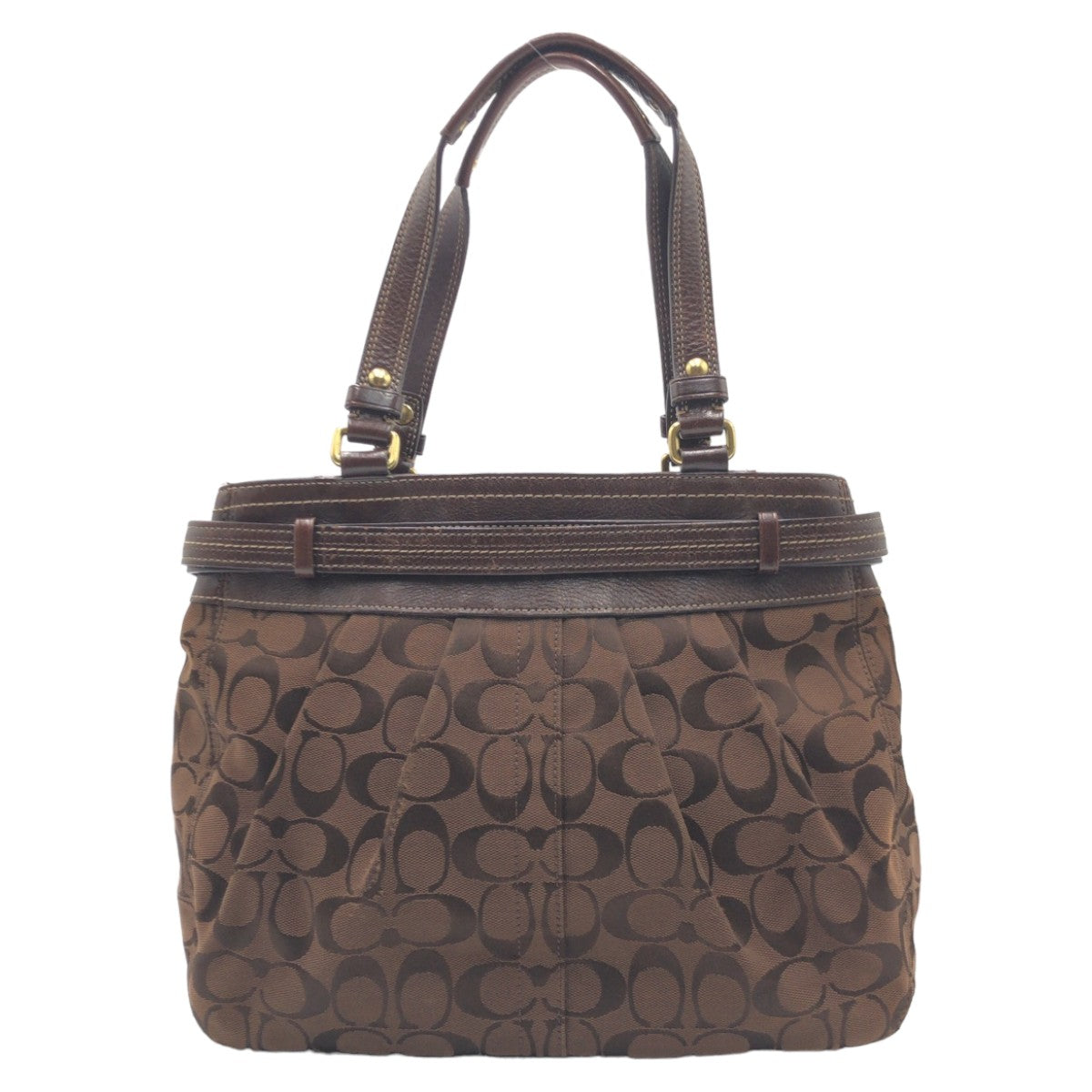 12573
COACH コーチ シグネチャー ブラウン ゴールド金具 キャンバス F15672 トートバッグ ハンドバッグ  レディース