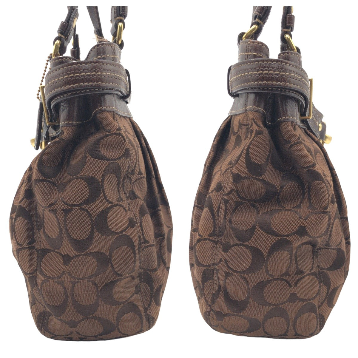 12573
COACH コーチ シグネチャー ブラウン ゴールド金具 キャンバス F15672 トートバッグ ハンドバッグ  レディース