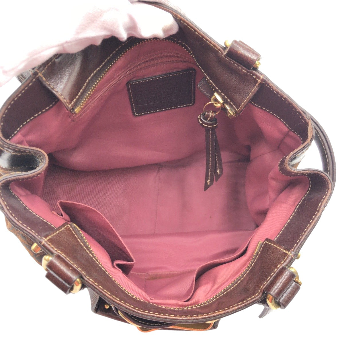 12573
COACH コーチ シグネチャー ブラウン ゴールド金具 キャンバス F15672 トートバッグ ハンドバッグ  レディース