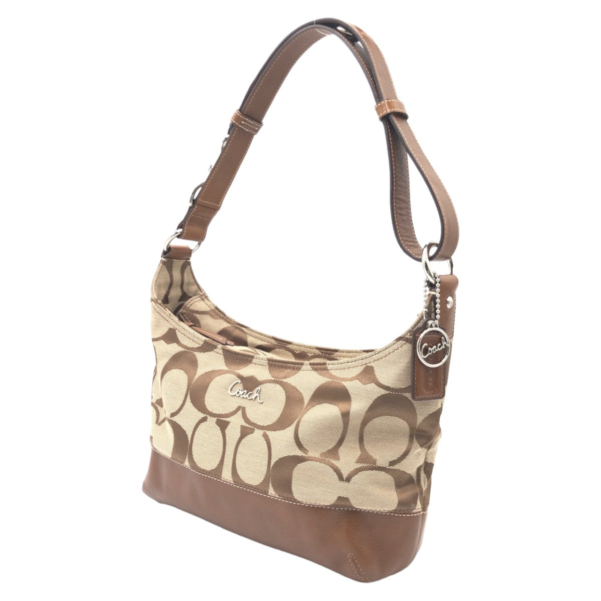 COACH コーチ シグネチャー ベージュ ブラウン シルバー金具 コットン 17491 ショルダーバッグ 2way 肩掛け  レディース