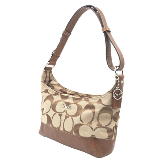 COACH コーチ シグネチャー ベージュ ブラウン シルバー金具 コットン 17491 ショルダーバッグ 2way 肩掛け  レディース