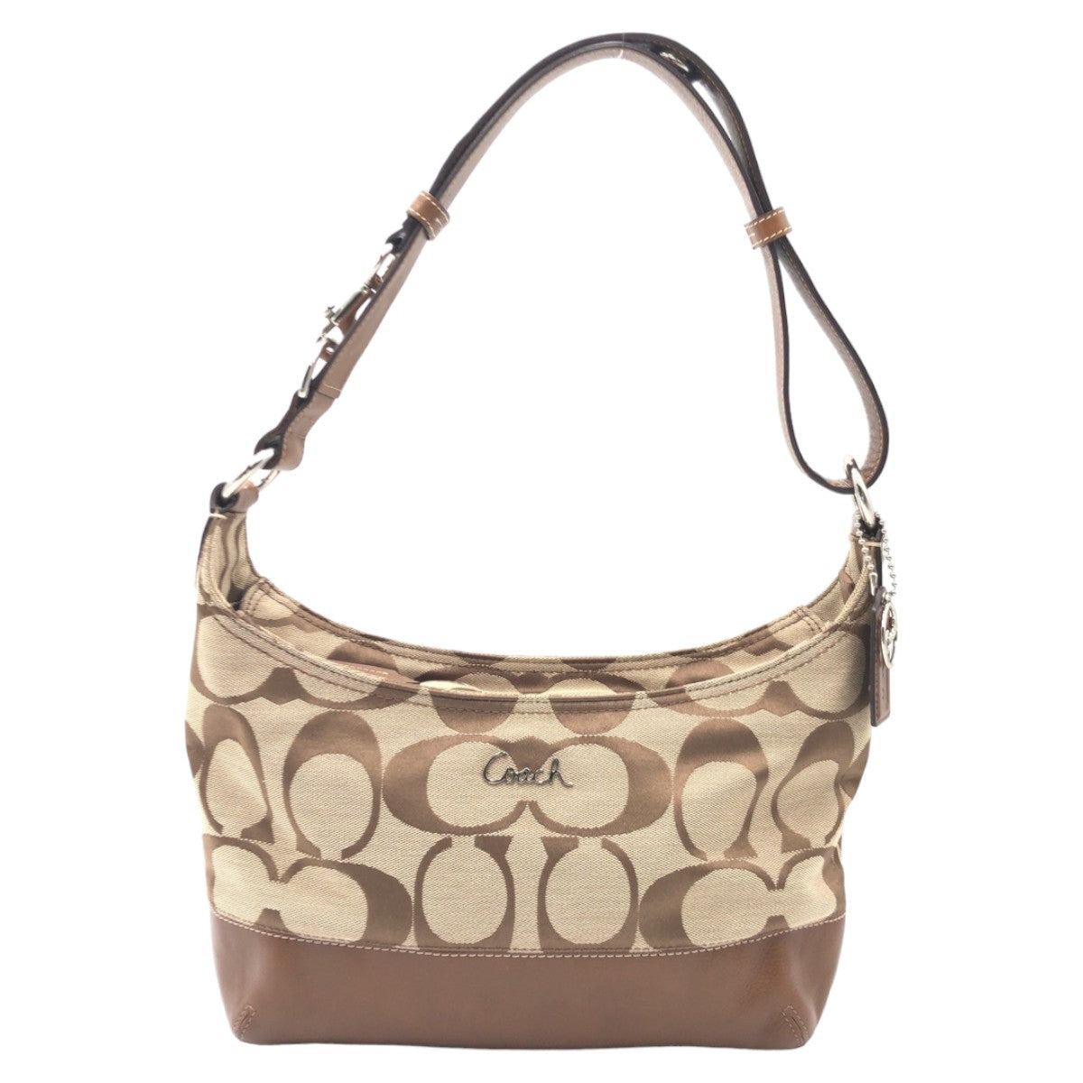 COACH コーチ シグネチャー ベージュ ブラウン シルバー金具 コットン 17491 ショルダーバッグ 2way 肩掛け  レディース