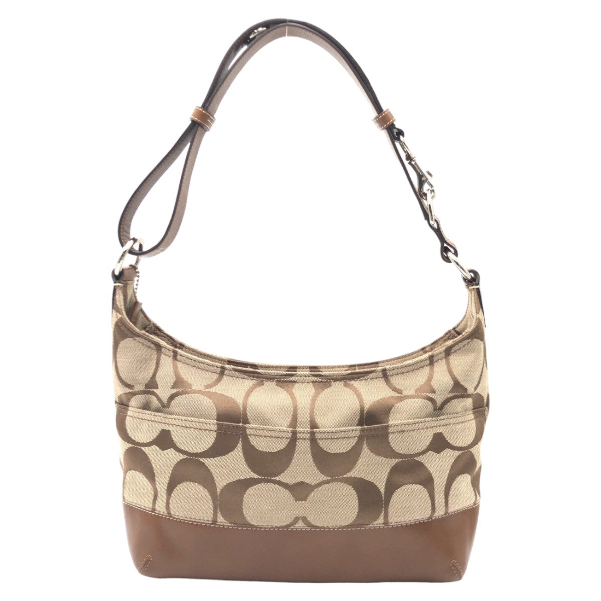 COACH コーチ シグネチャー ベージュ ブラウン シルバー金具 コットン 17491 ショルダーバッグ 2way 肩掛け  レディース