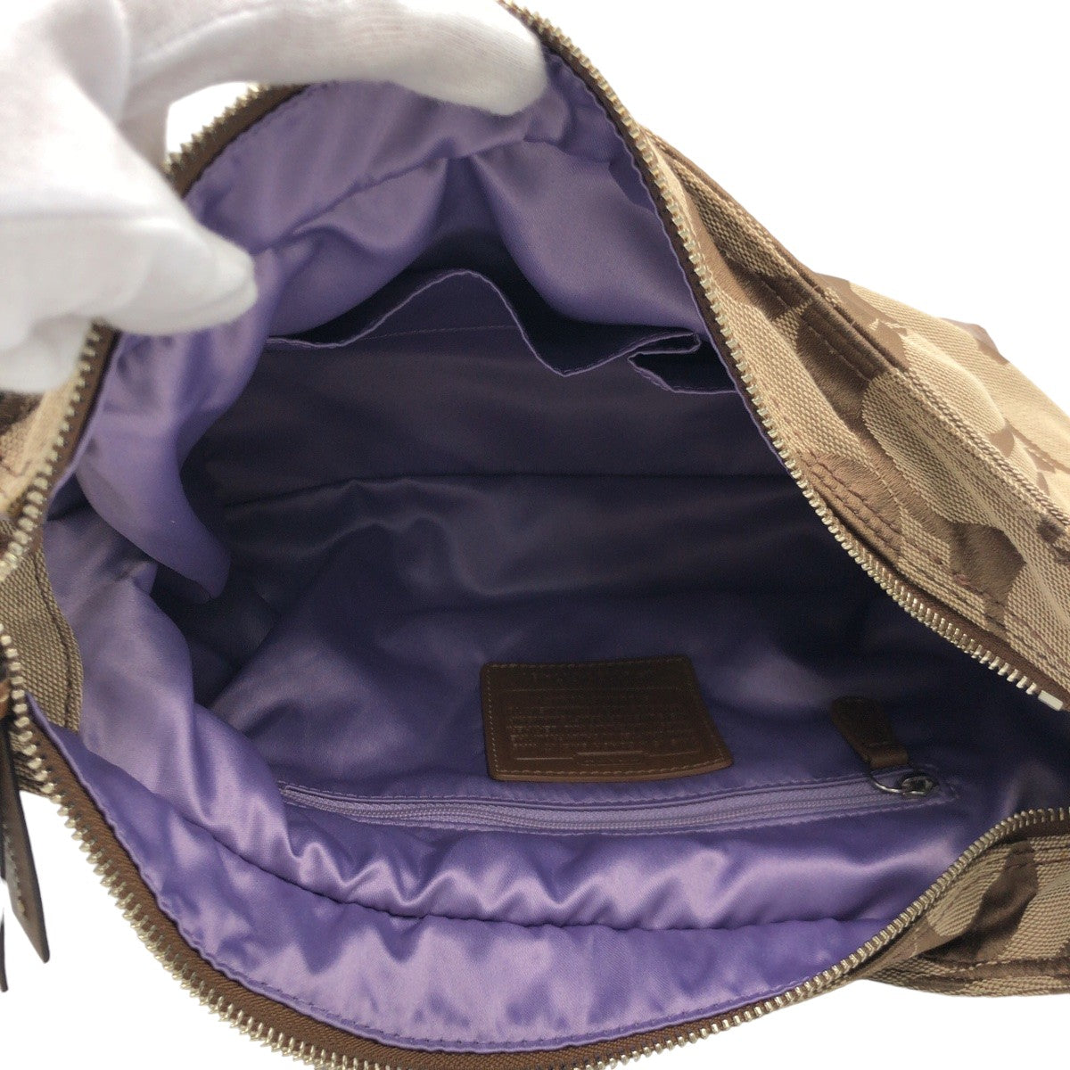 COACH コーチ シグネチャー ベージュ ブラウン シルバー金具 コットン 17491 ショルダーバッグ 2way 肩掛け  レディース