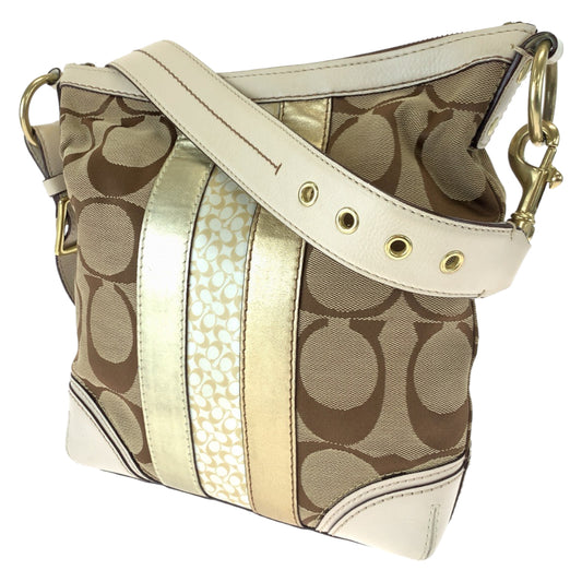 12571
COACH コーチ シグネチャー ハンプトンズストライプ ブラウン ホワイト キャンバス 10542 ショルダーバッグ ポシェット 斜め掛け可能  レディース