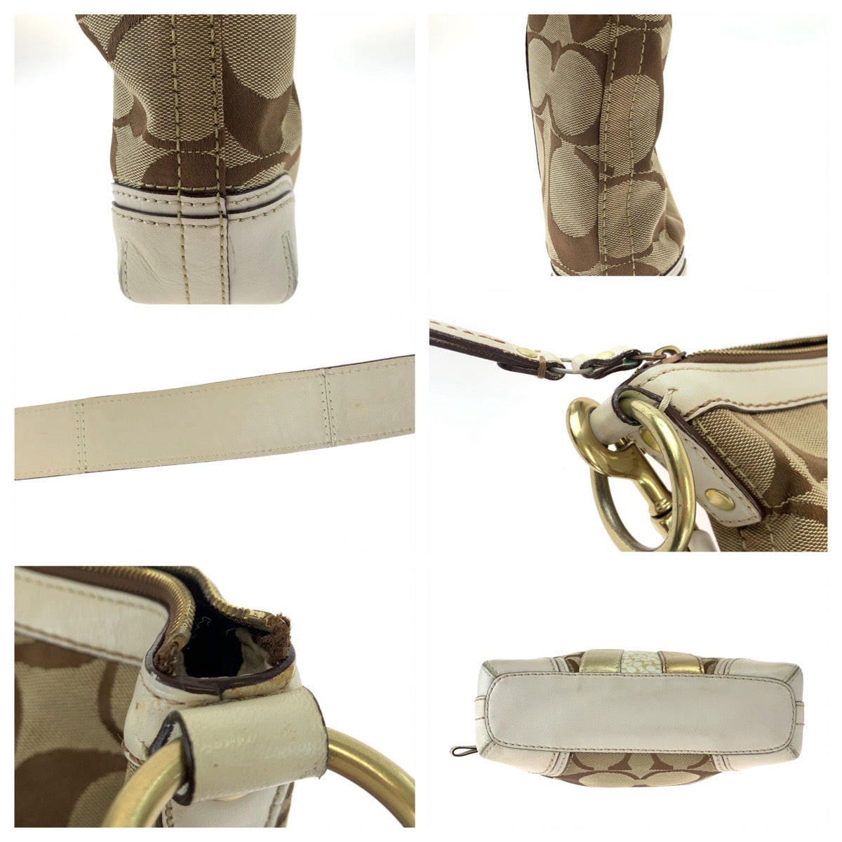 12571
COACH コーチ シグネチャー ハンプトンズストライプ ブラウン ホワイト キャンバス 10542 ショルダーバッグ ポシェット 斜め掛け可能  レディース