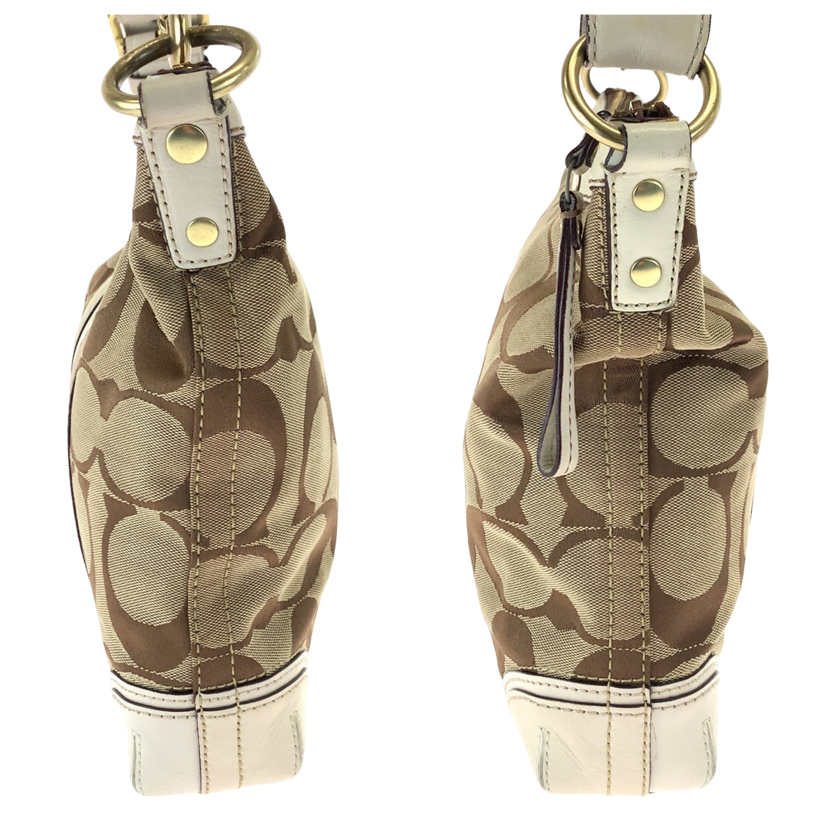 12571
COACH コーチ シグネチャー ハンプトンズストライプ ブラウン ホワイト キャンバス 10542 ショルダーバッグ ポシェット 斜め掛け可能  レディース