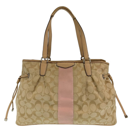 12570
COACH コーチ シグネチャー ベージュ ピンク シルバー金具 キャンバス トートバッグ ハンドバック  レディース