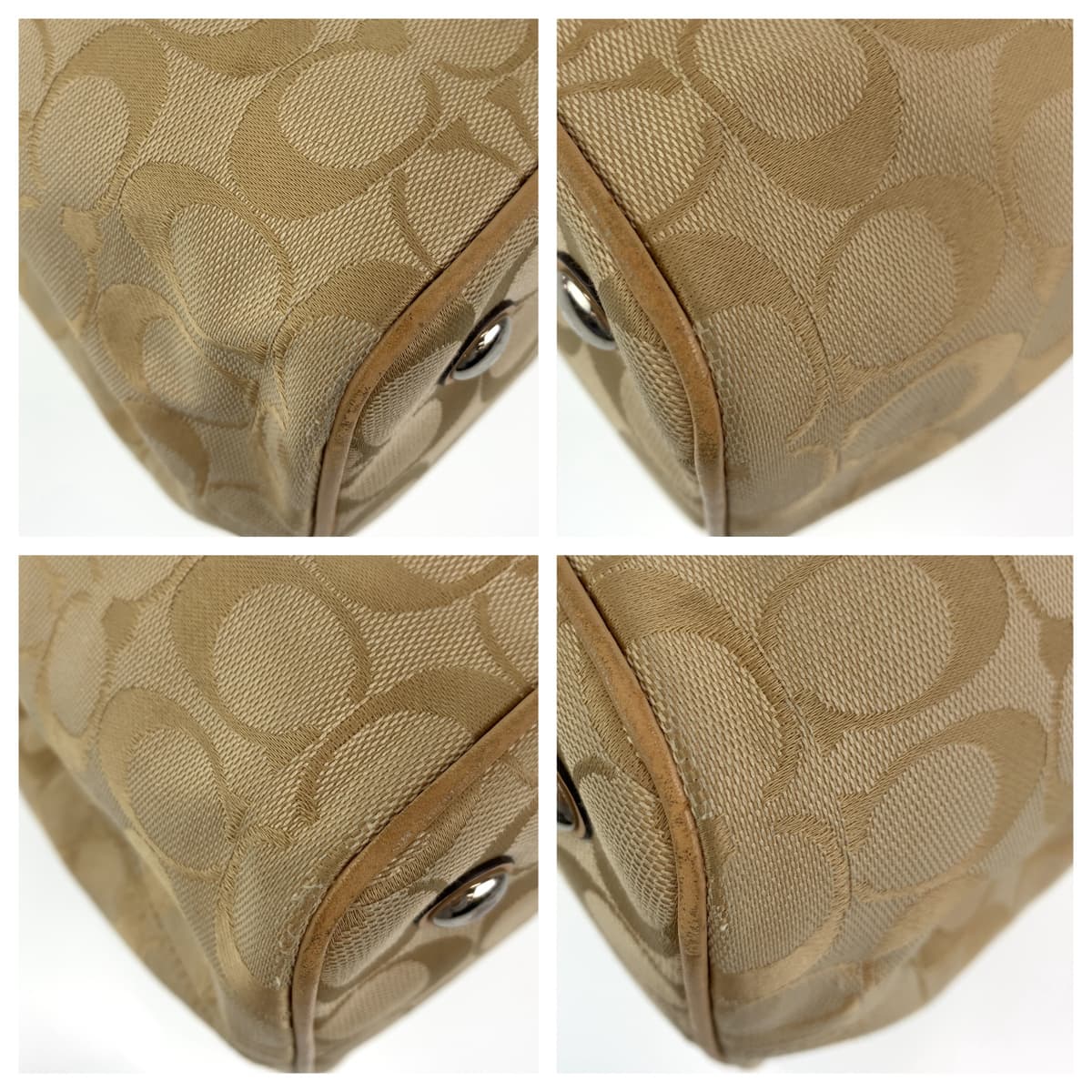 12570
COACH コーチ シグネチャー ベージュ ピンク シルバー金具 キャンバス トートバッグ ハンドバック  レディース