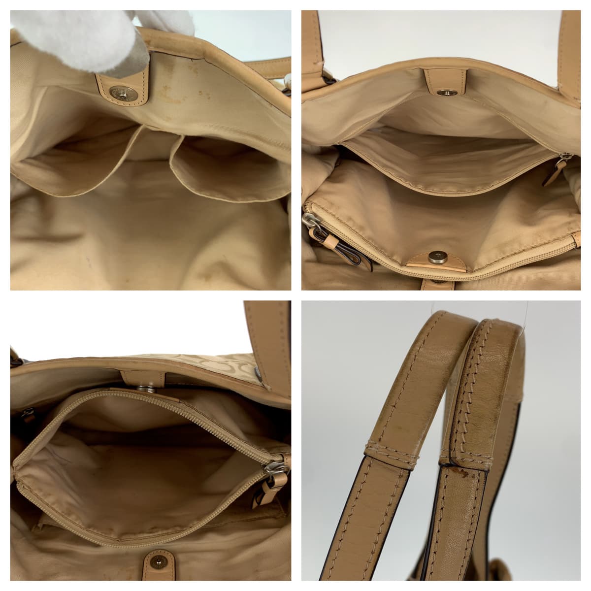 12570
COACH コーチ シグネチャー ベージュ ピンク シルバー金具 キャンバス トートバッグ ハンドバック  レディース