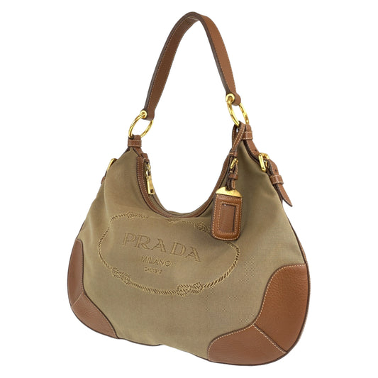 H-00487
PRADA プラダ ジャガード ブラウン 茶 キャンバス / レザー ショルダーバッグ 肩掛け  レディース