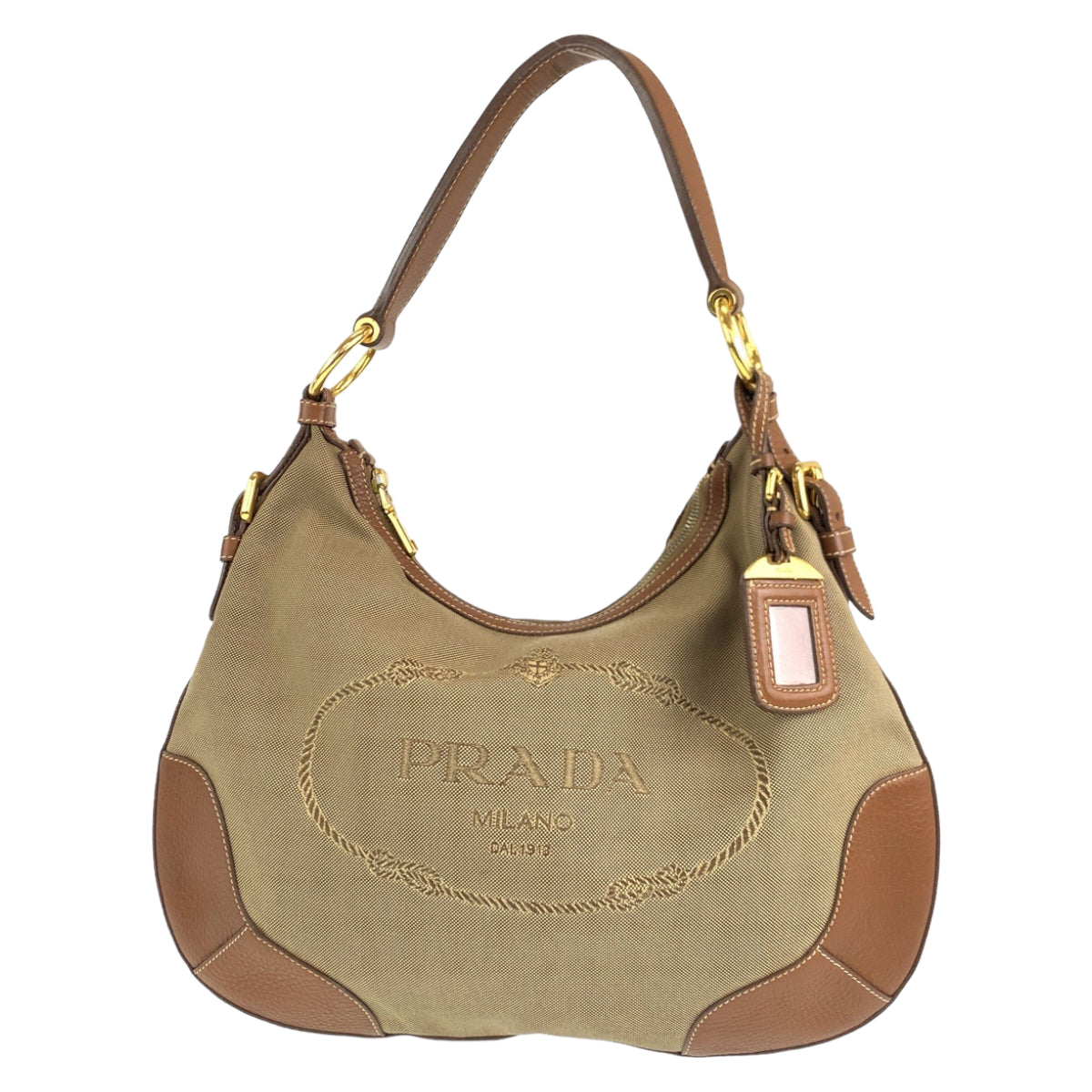 H-00487
PRADA プラダ ジャガード ブラウン 茶 キャンバス / レザー ショルダーバッグ 肩掛け  レディース