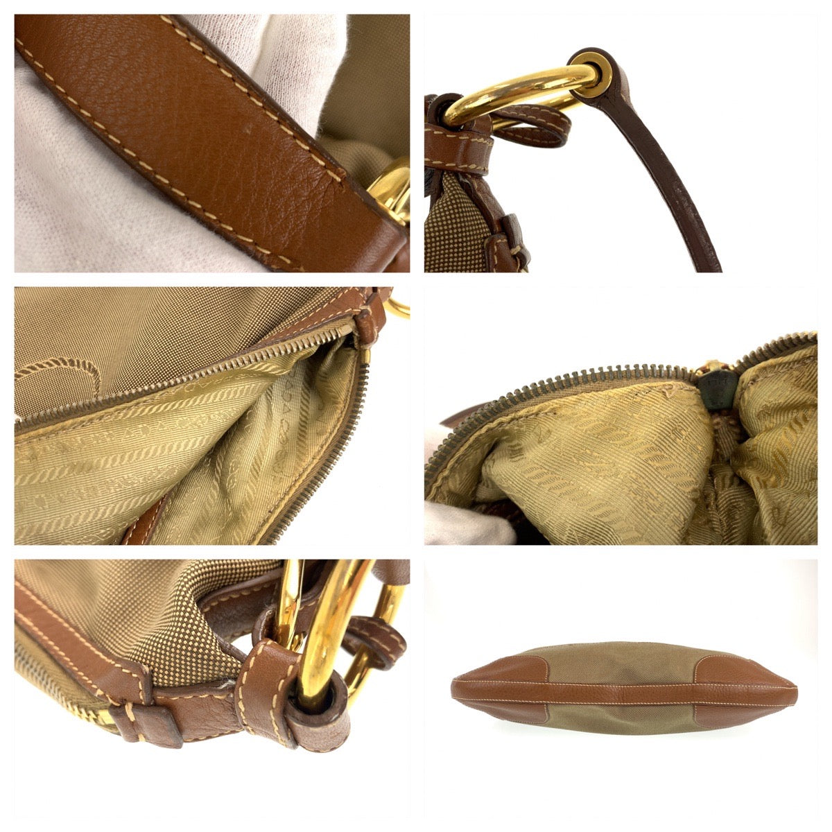 H-00487
PRADA プラダ ジャガード ブラウン 茶 キャンバス / レザー ショルダーバッグ 肩掛け  レディース
