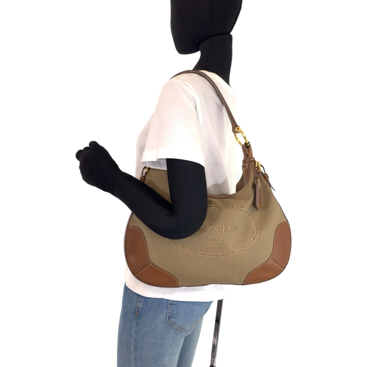 H-00487
PRADA プラダ ジャガード ブラウン 茶 キャンバス / レザー ショルダーバッグ 肩掛け  レディース