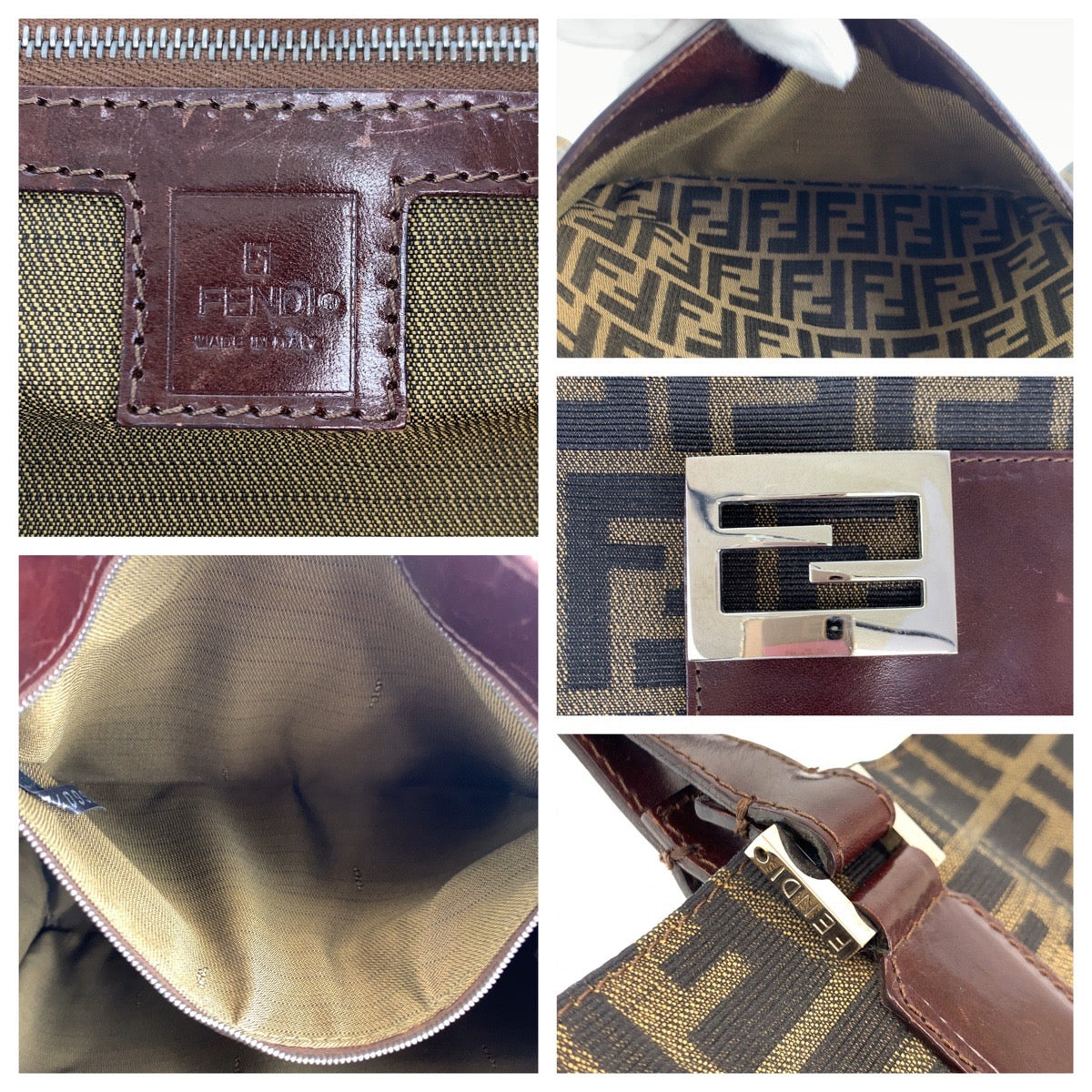 10346
FENDI フェンディ ヴィンテージ ズッカ柄 ブラウン シルバー金具 キャンバス トートバッグ ハンドバッグ  レディース