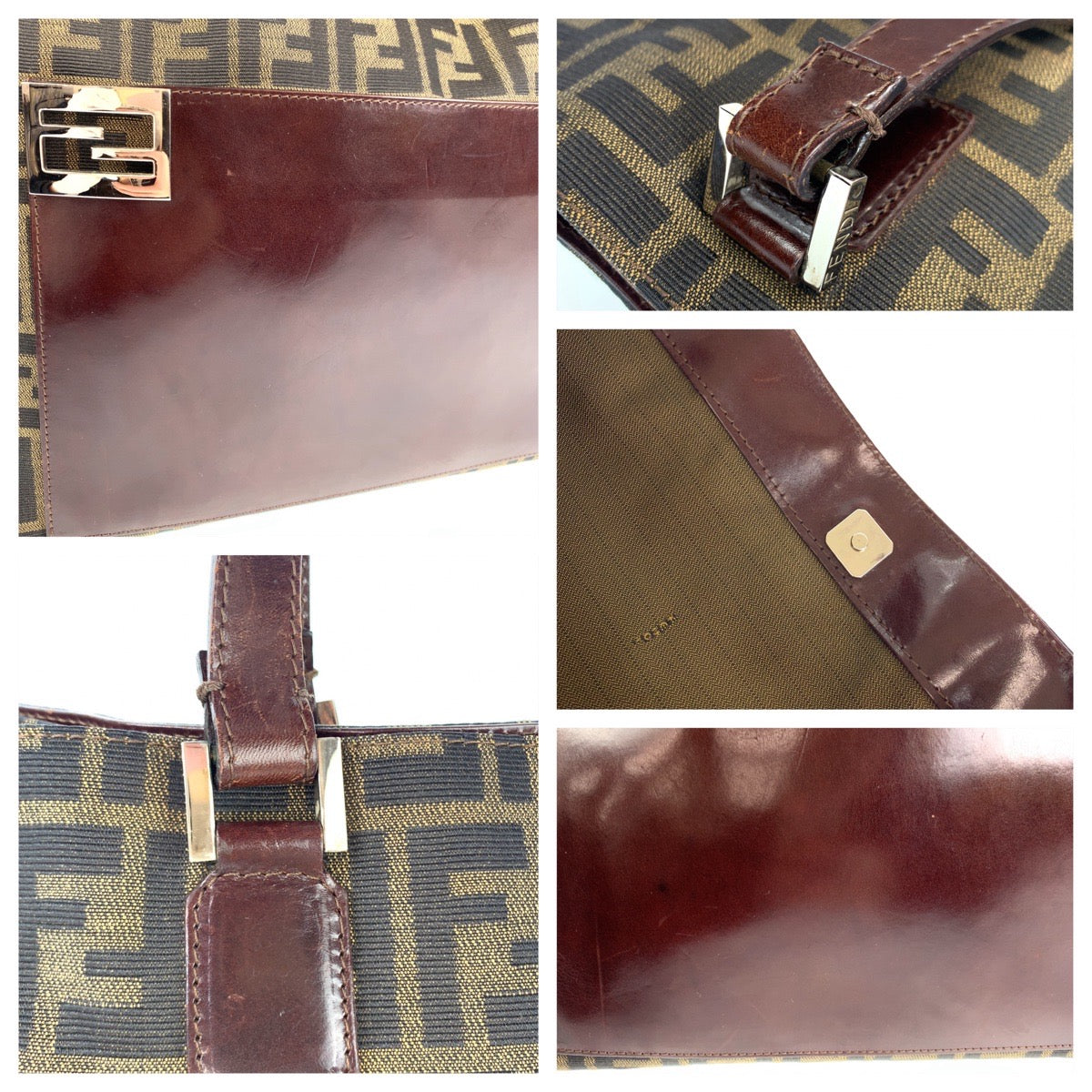 10346
FENDI フェンディ ヴィンテージ ズッカ柄 ブラウン シルバー金具 キャンバス トートバッグ ハンドバッグ  レディース