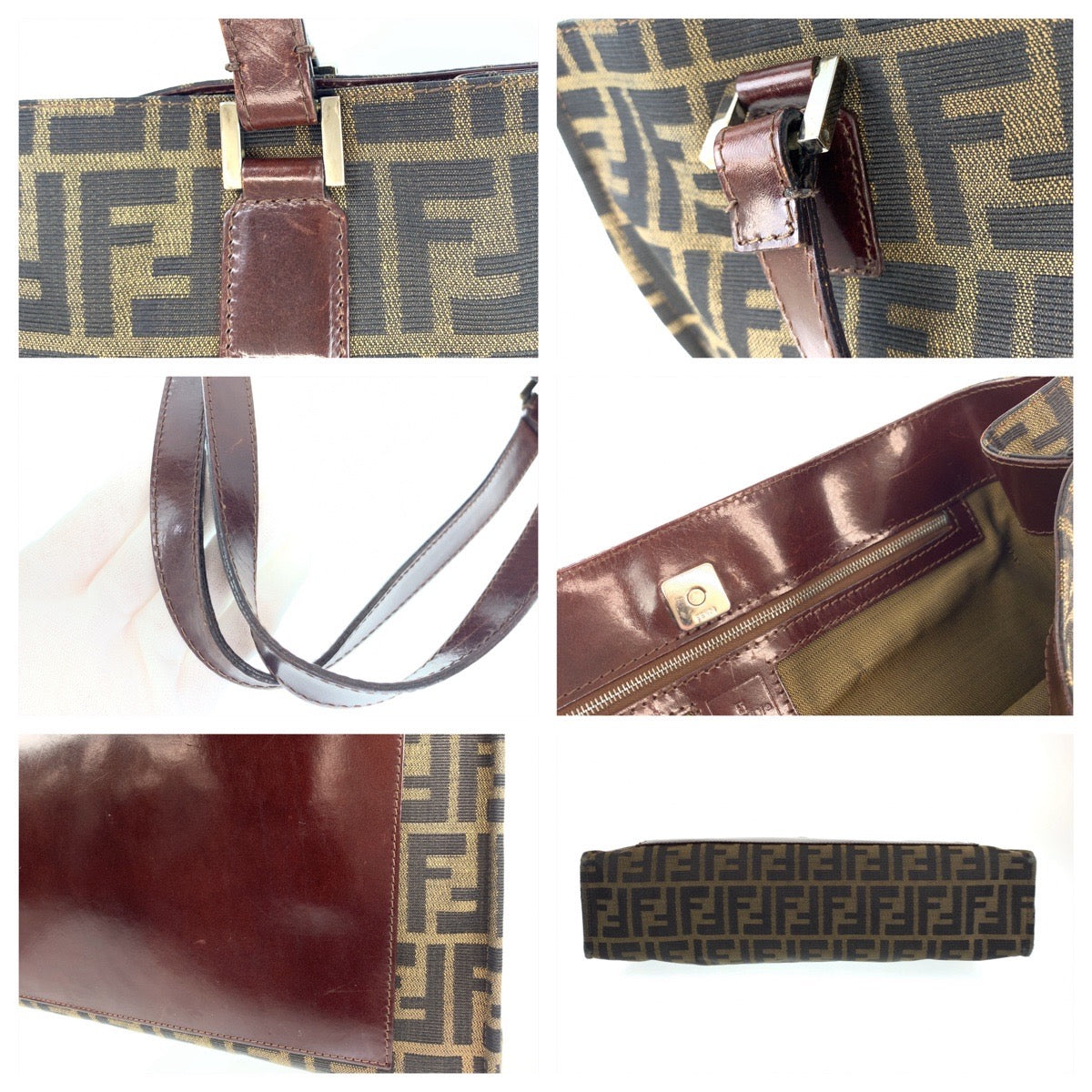 10346
FENDI フェンディ ヴィンテージ ズッカ柄 ブラウン シルバー金具 キャンバス トートバッグ ハンドバッグ  レディース