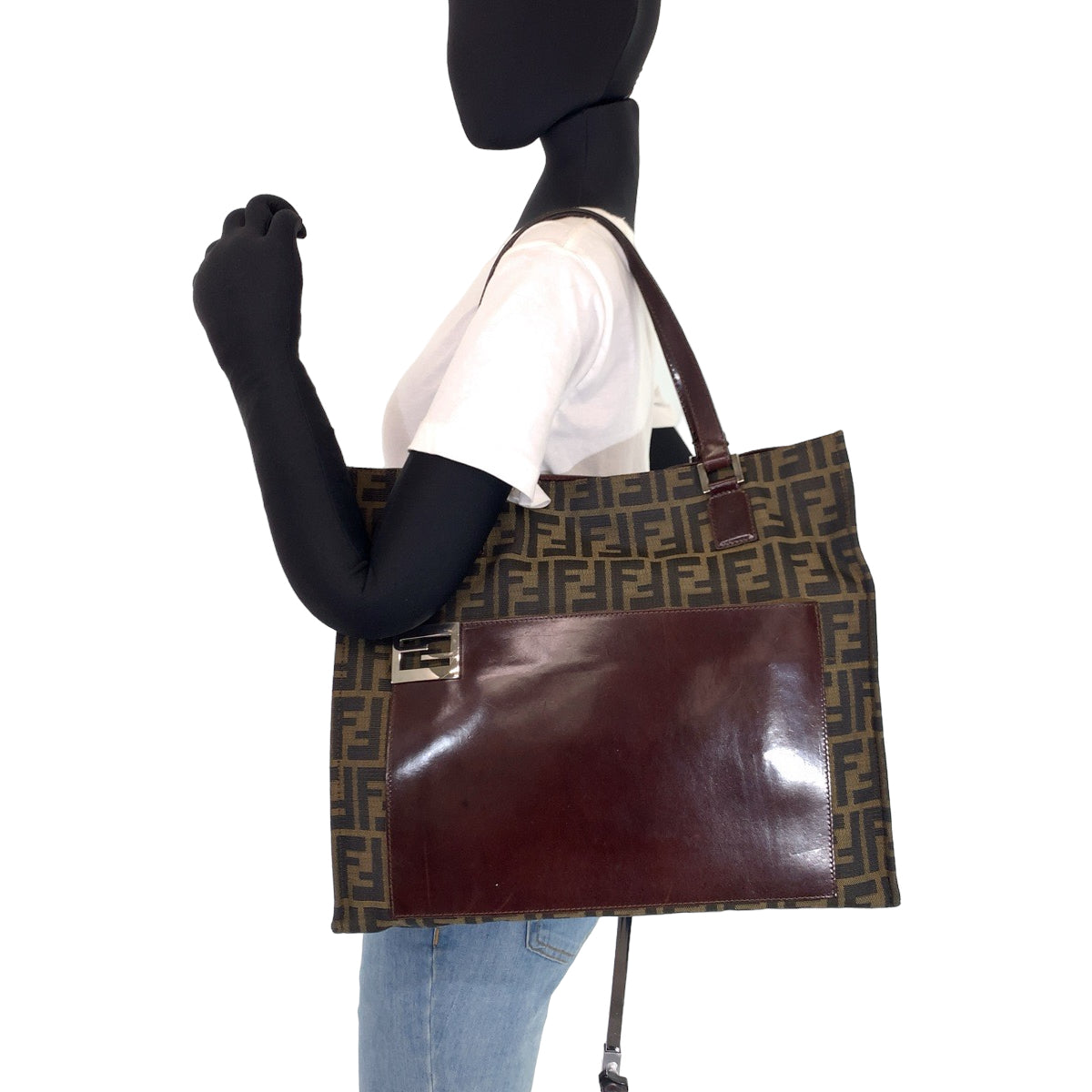 10346
FENDI フェンディ ヴィンテージ ズッカ柄 ブラウン シルバー金具 キャンバス トートバッグ ハンドバッグ  レディース