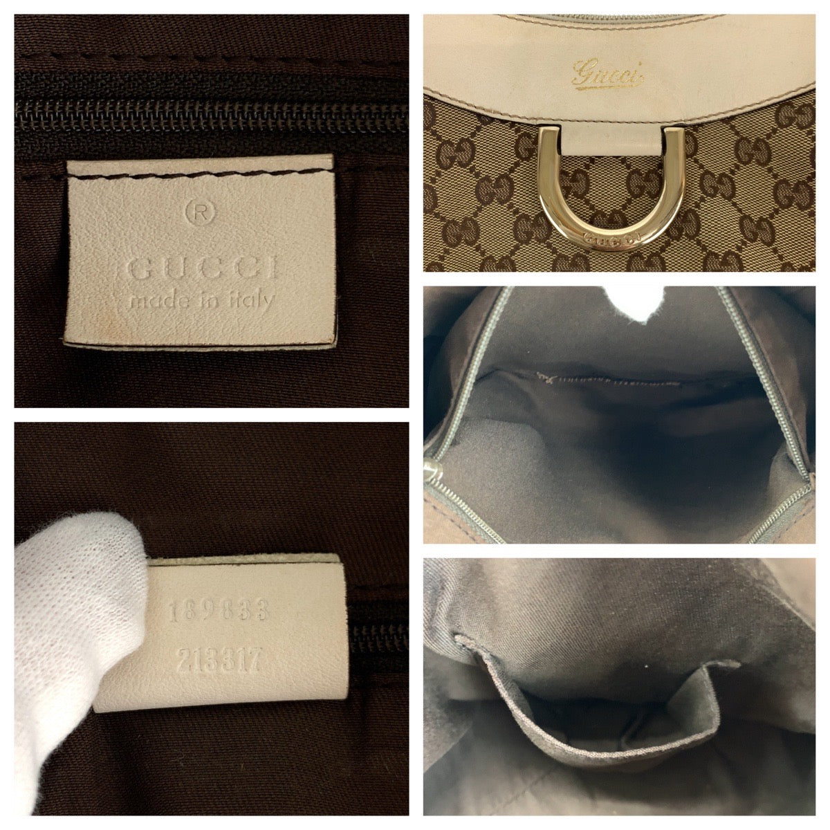 H-00489
GUCCI グッチ アビー ブラウン ホワイト GGキャンバス / レザー 189833 ショルダーバッグ ハンドバッグ  レディース