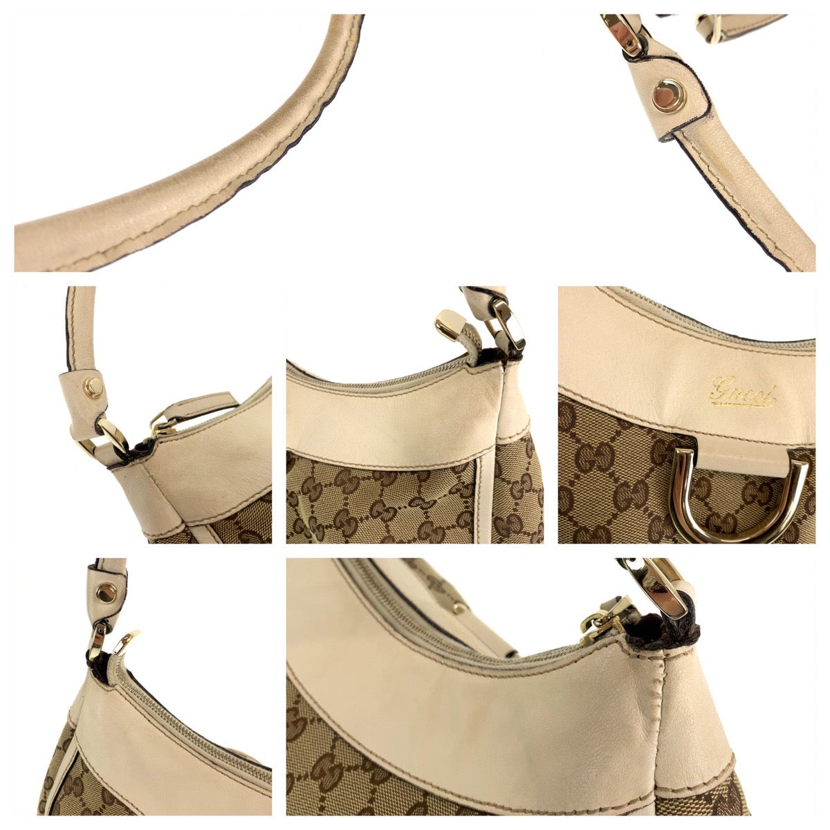 H-00489
GUCCI グッチ アビー ブラウン ホワイト GGキャンバス / レザー 189833 ショルダーバッグ ハンドバッグ  レディース