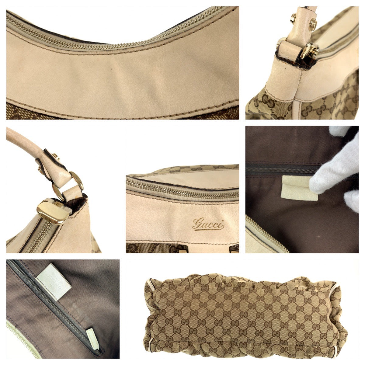 H-00489
GUCCI グッチ アビー ブラウン ホワイト GGキャンバス / レザー 189833 ショルダーバッグ ハンドバッグ  レディース