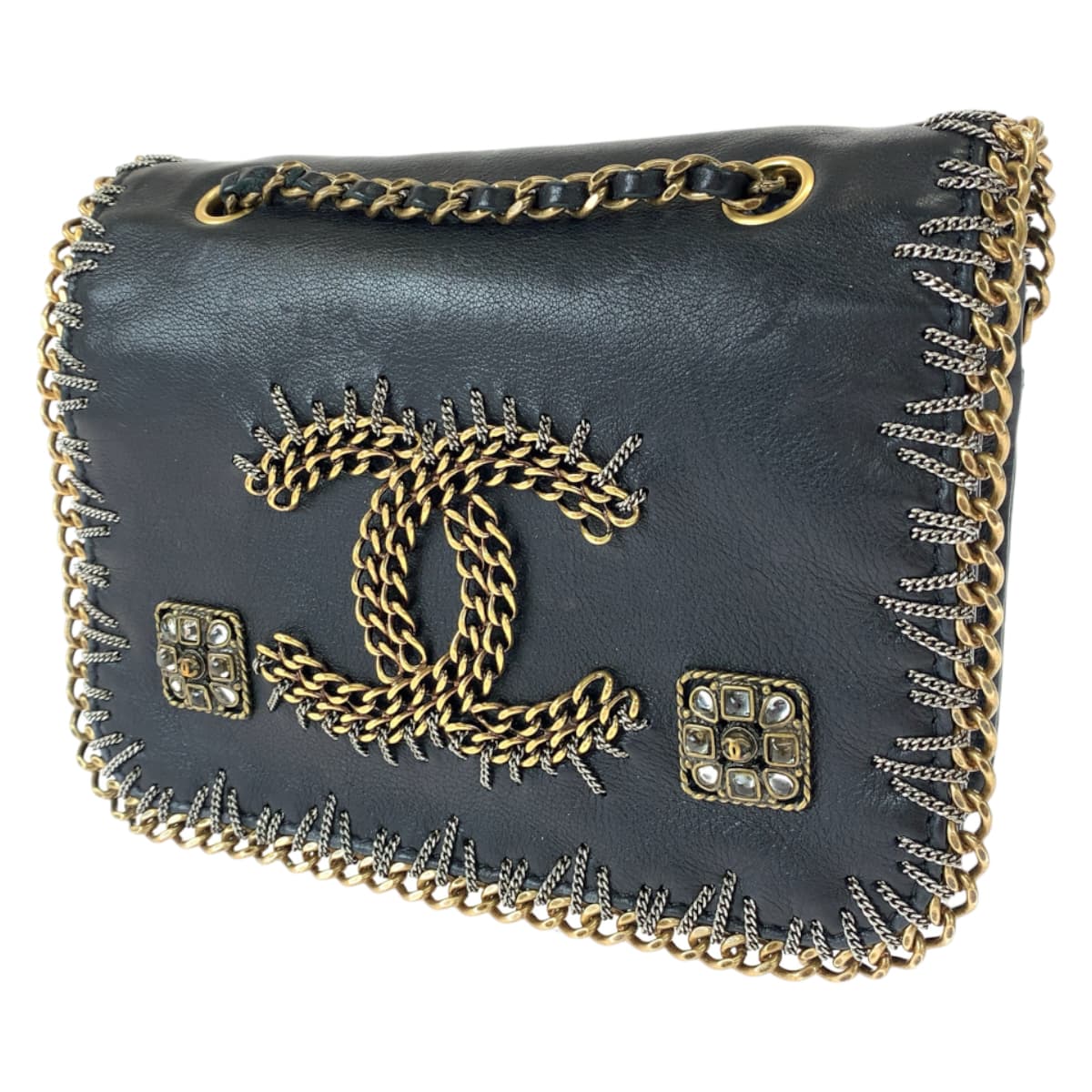 H-00491
CHANEL シャネル ココマーク ビーズ ブラック 黒 ゴールド金具 ラムスキン ショルダーバッグ 斜め掛け  レディース