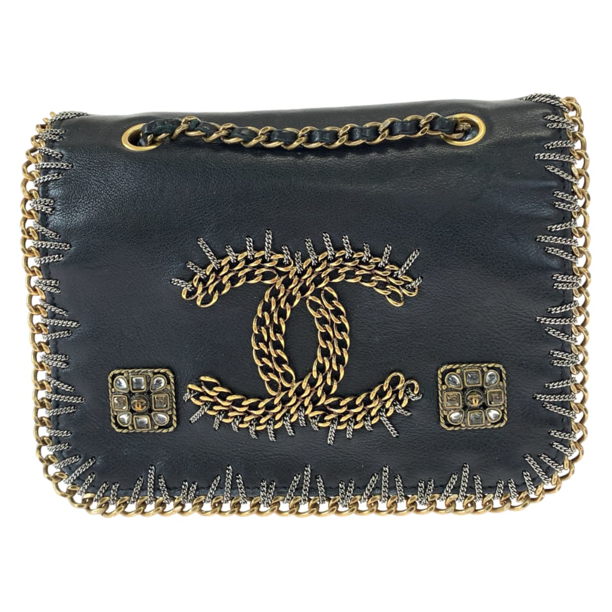 H-00491
CHANEL シャネル ココマーク ビーズ ブラック 黒 ゴールド金具 ラムスキン ショルダーバッグ 斜め掛け  レディース