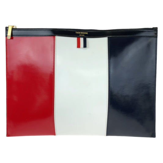 10350
 THOM BROWNE Tricolor Navy White Red Leather Clutch Bag Second Bag Men's