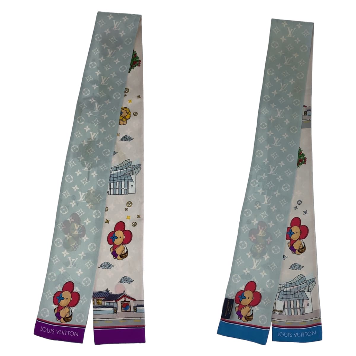 10353
LOUIS VUITTON ルイヴィトン モノグラム バンドー・ヴィヴィエンヌ ソウル ピンク ライトブルー マルチカラー シルク M77934 スカーフ  レディース