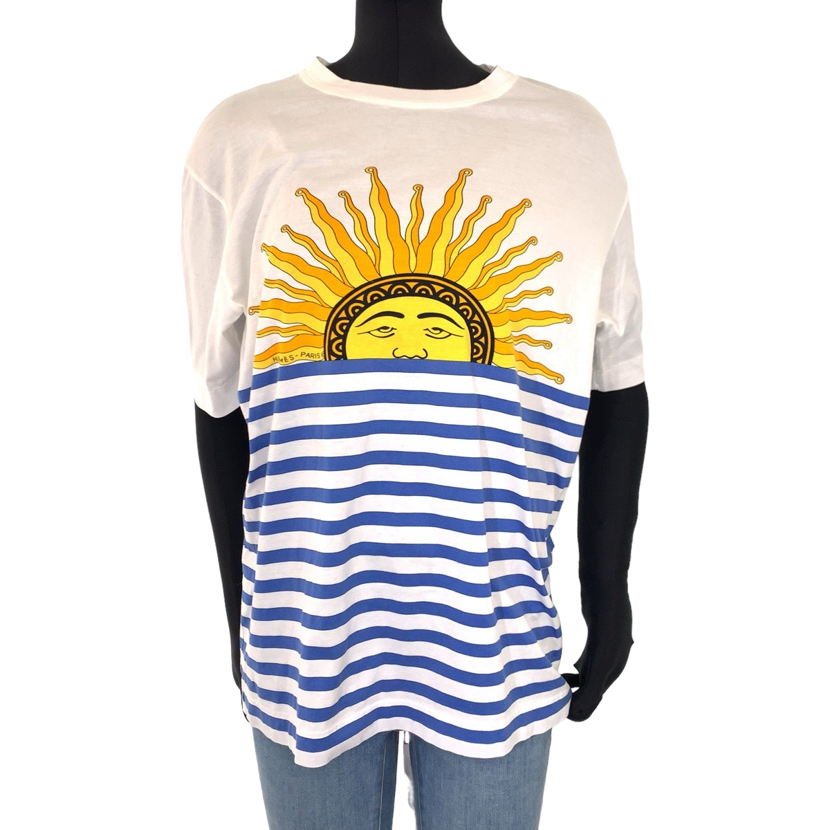 H-00497
HERMES エルメス 太陽 ボーダー サイズM ホワイト 白 コットン 半袖Tシャツ カットソー  レディース