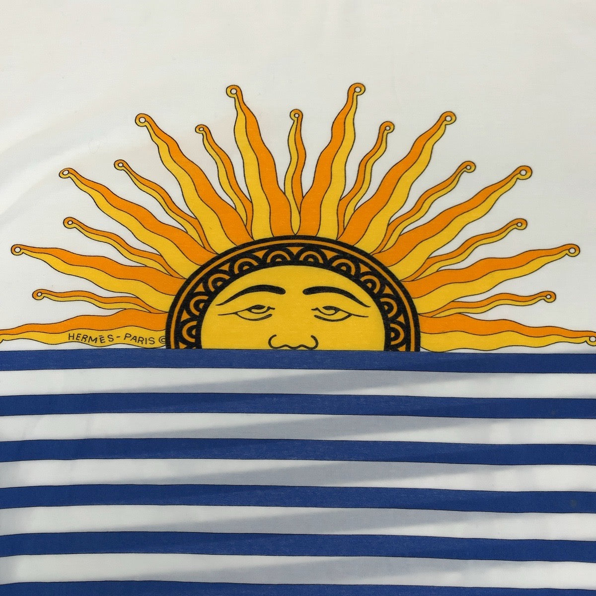 H-00497
HERMES エルメス 太陽 ボーダー サイズM ホワイト 白 コットン 半袖Tシャツ カットソー  レディース