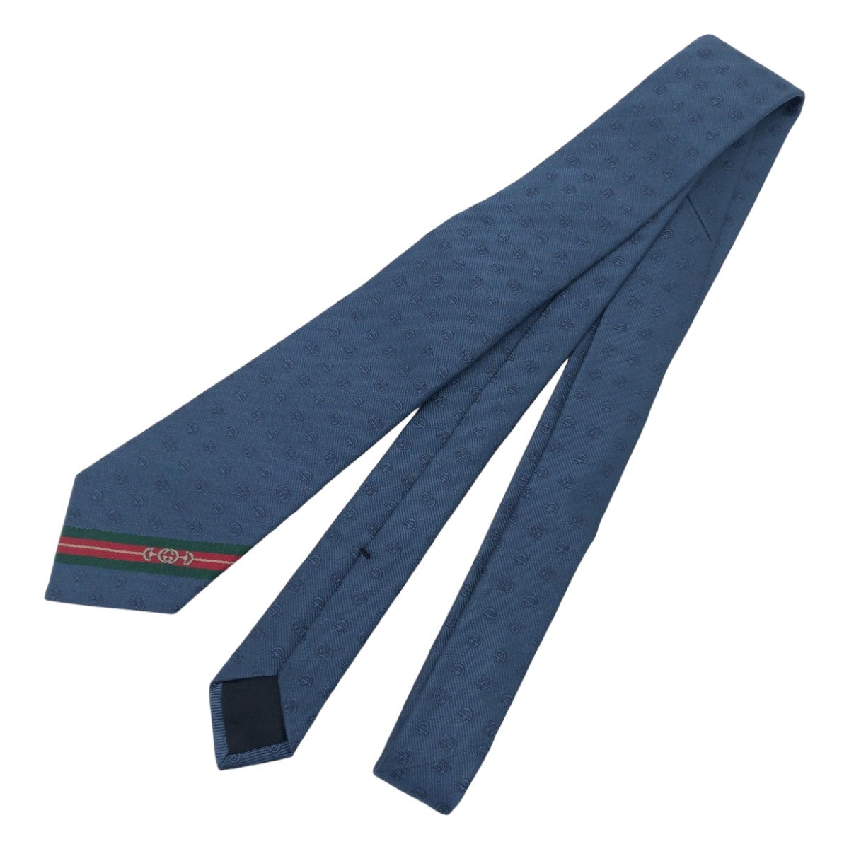 GUCCI グッチ ダブルG ホースビット ブルー 青 シルク ネクタイ 剣先7cm  メンズ