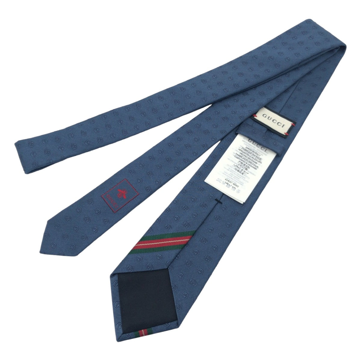GUCCI グッチ ダブルG ホースビット ブルー 青 シルク ネクタイ 剣先7cm  メンズ