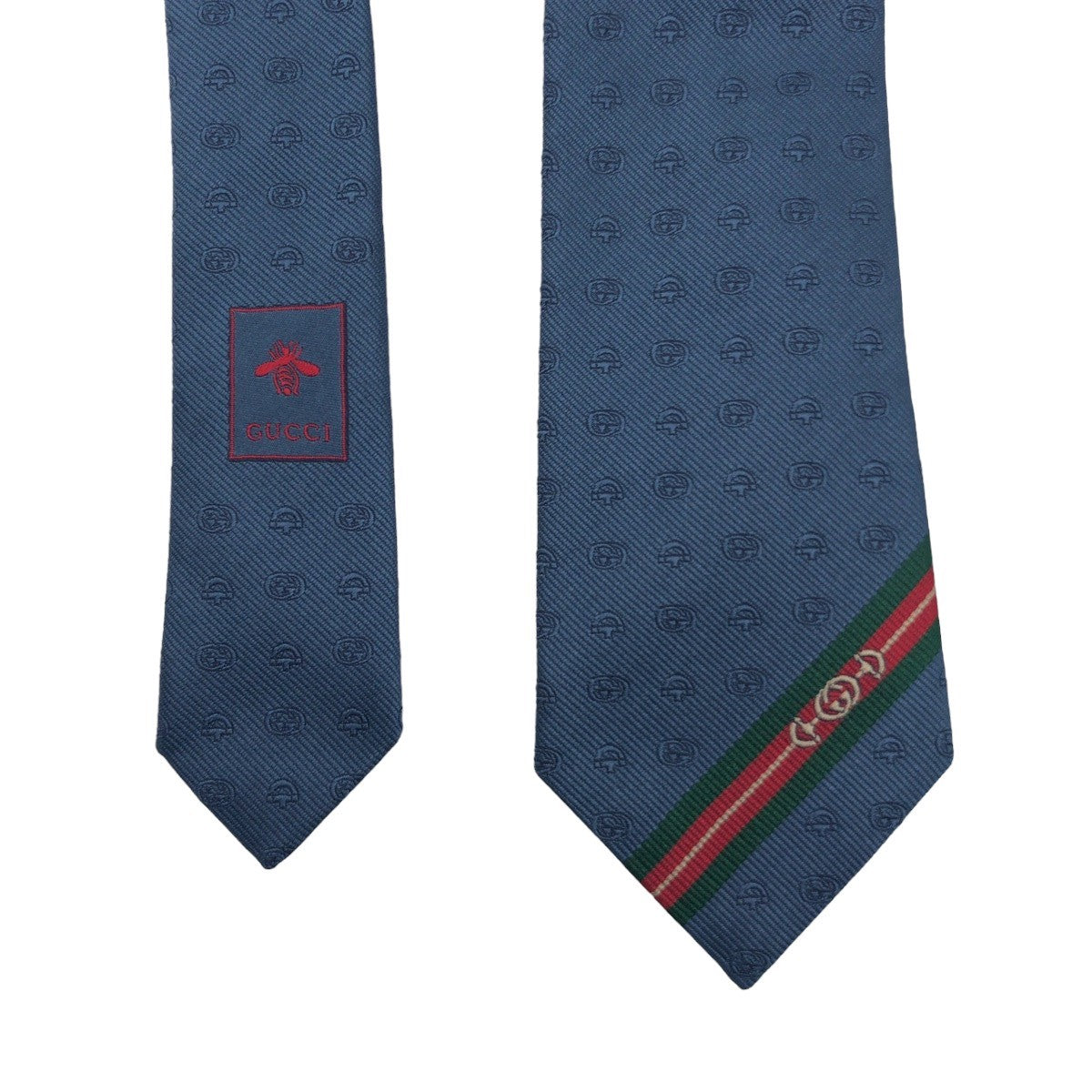 GUCCI グッチ ダブルG ホースビット ブルー 青 シルク ネクタイ 剣先7cm  メンズ