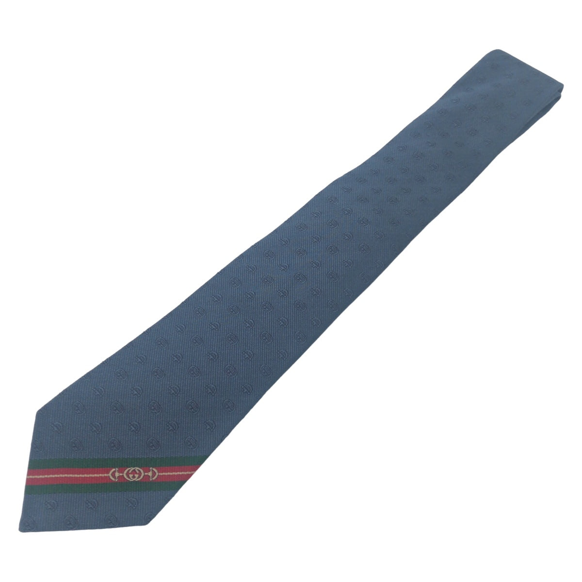 GUCCI グッチ ダブルG ホースビット ブルー 青 シルク ネクタイ 剣先7cm  メンズ
